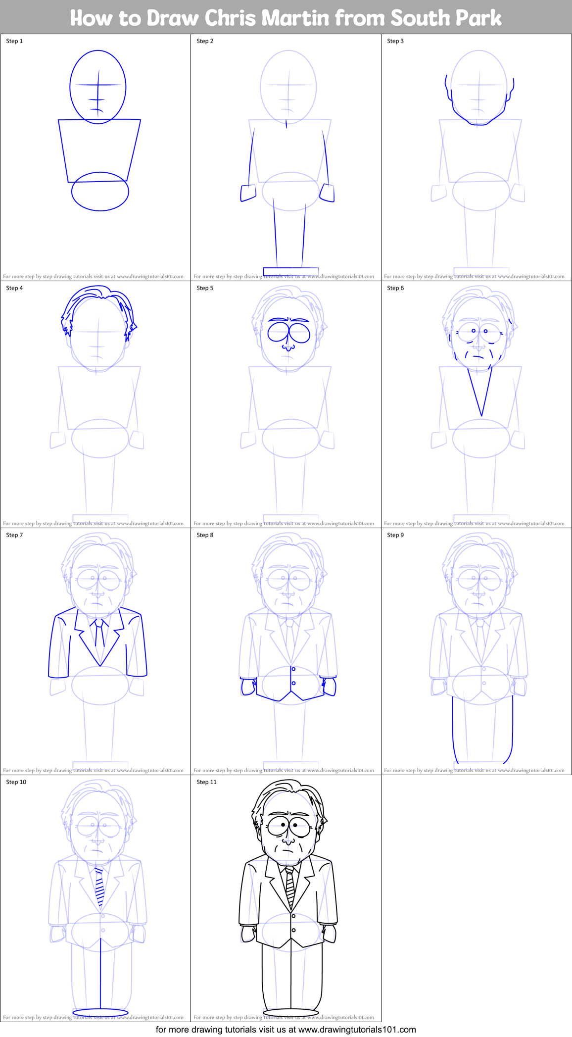 How to Draw Chris Martin from South Park Printable Step by Step