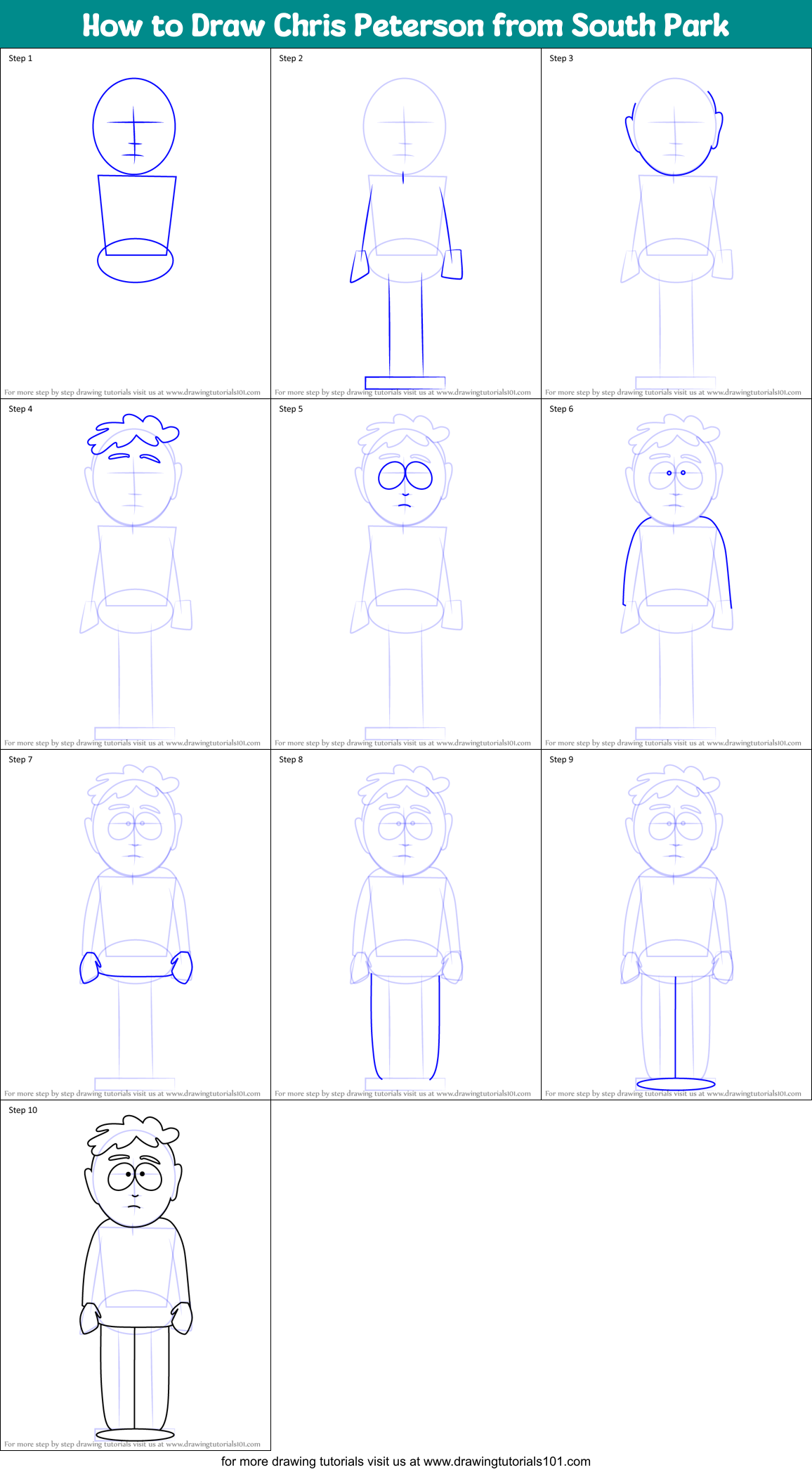 How to Draw Chris Peterson from South Park Printable Step by Step