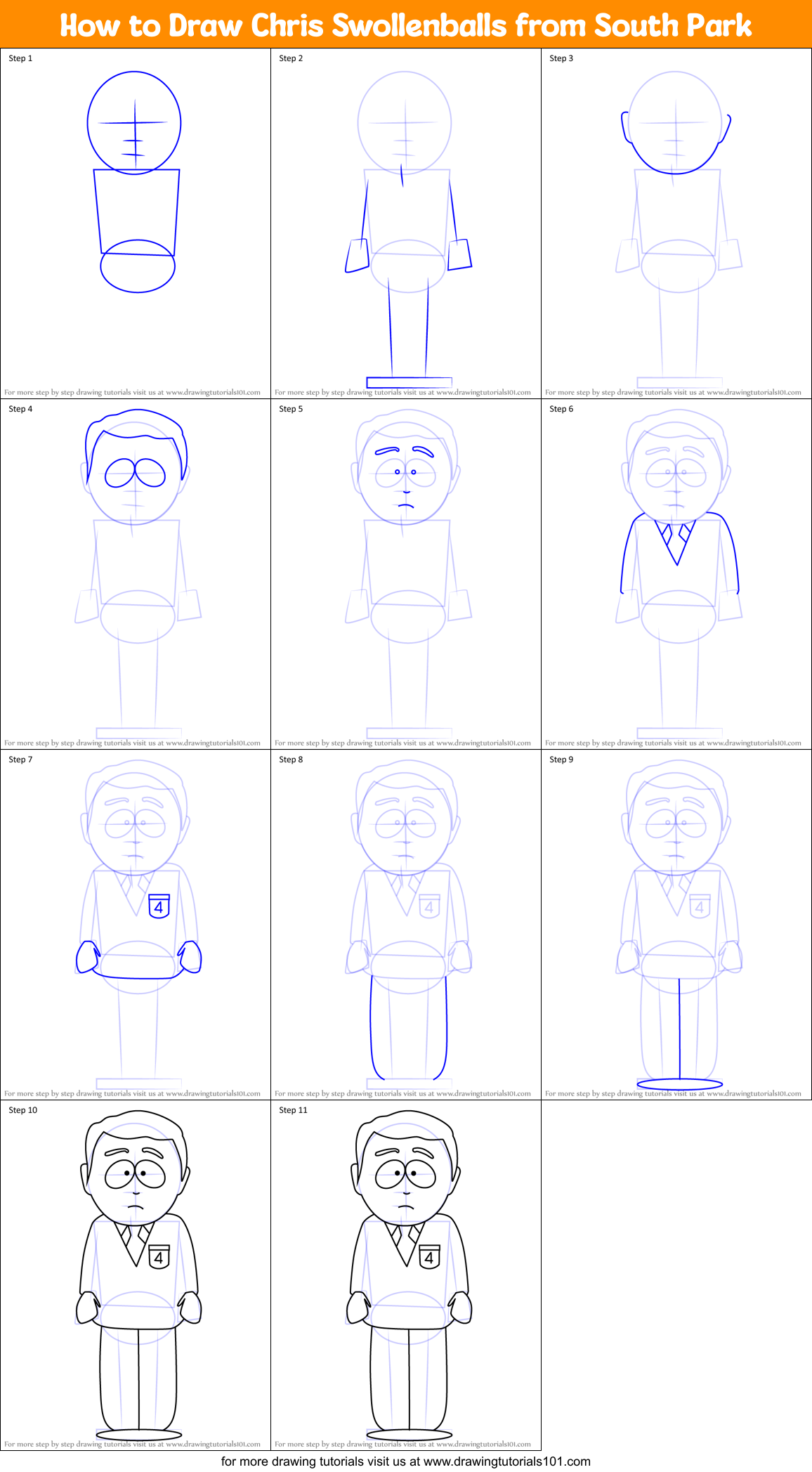 How to Draw Chris Swollenballs from South Park Printable Step by Step
