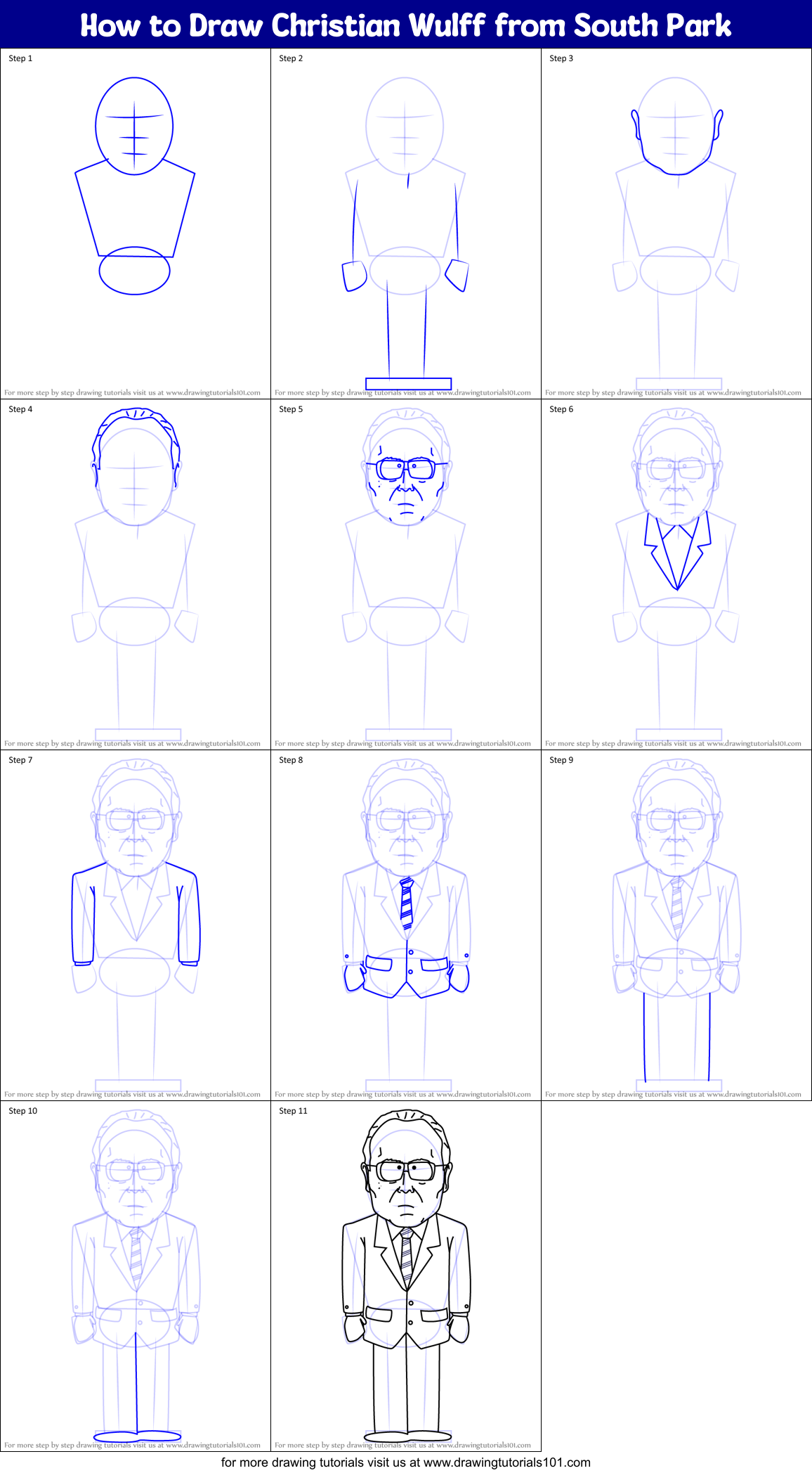 How to Draw Christian Wulff from South Park Printable Step by Step