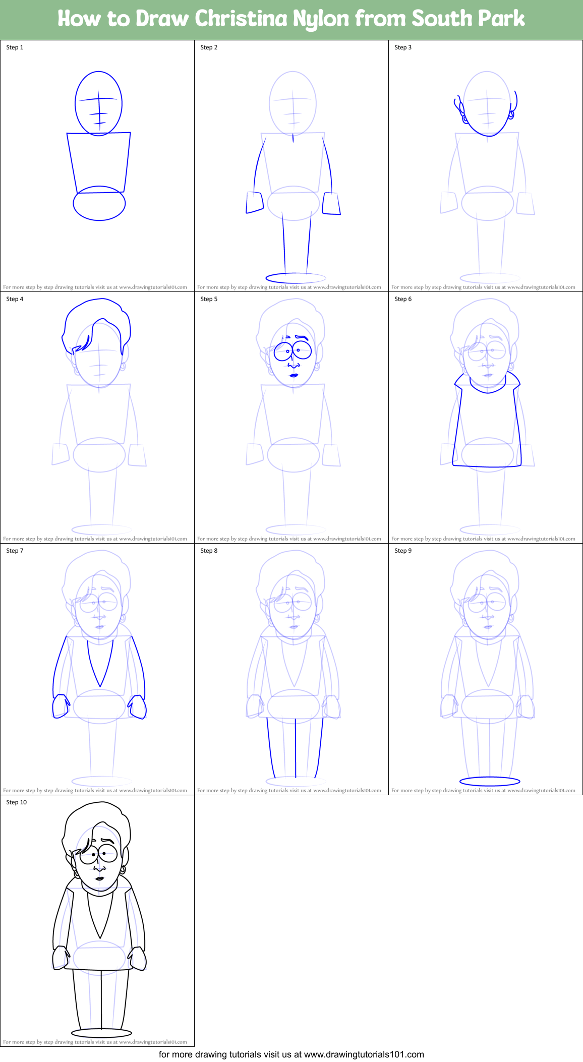 How to Draw Christina Nylon from South Park Printable Step by Step