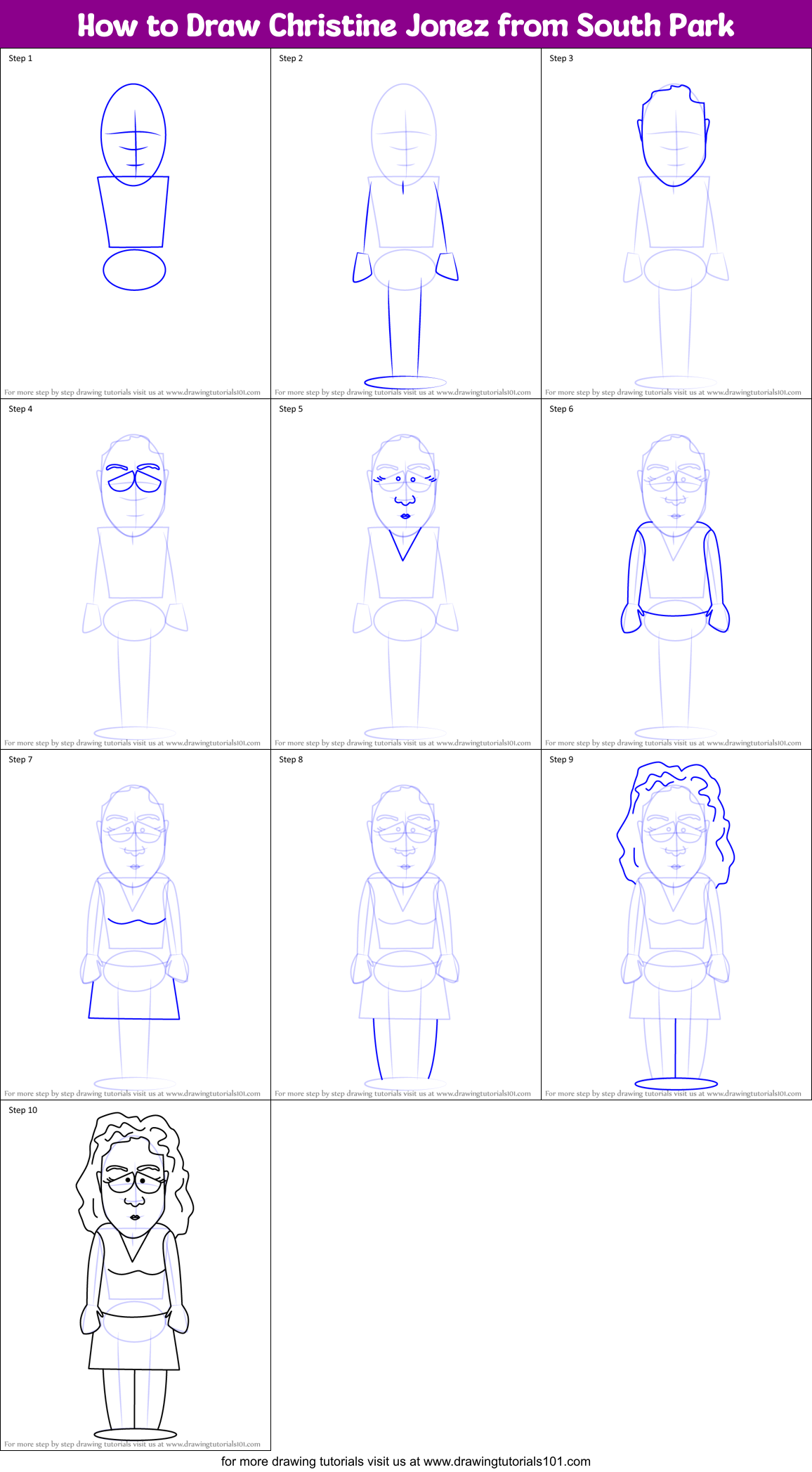 How to Draw Christine Jonez from South Park Printable Step by Step