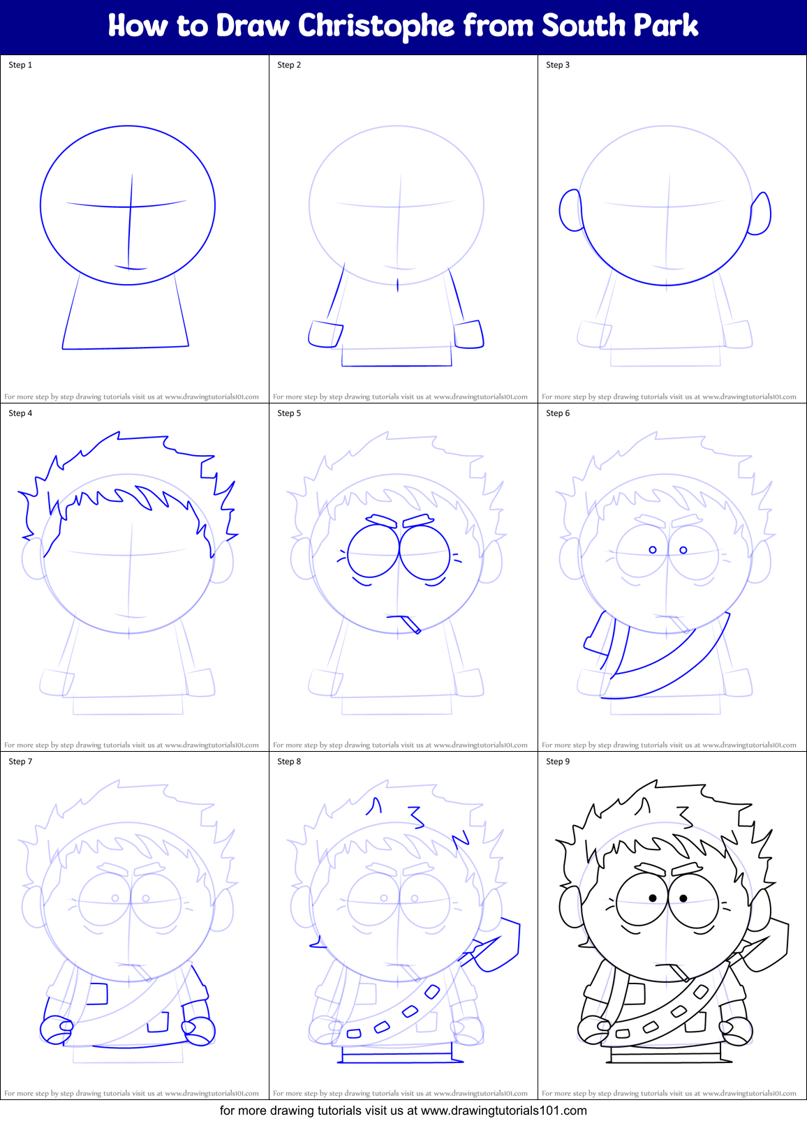 How to Draw Christophe from South Park Printable Step by Step