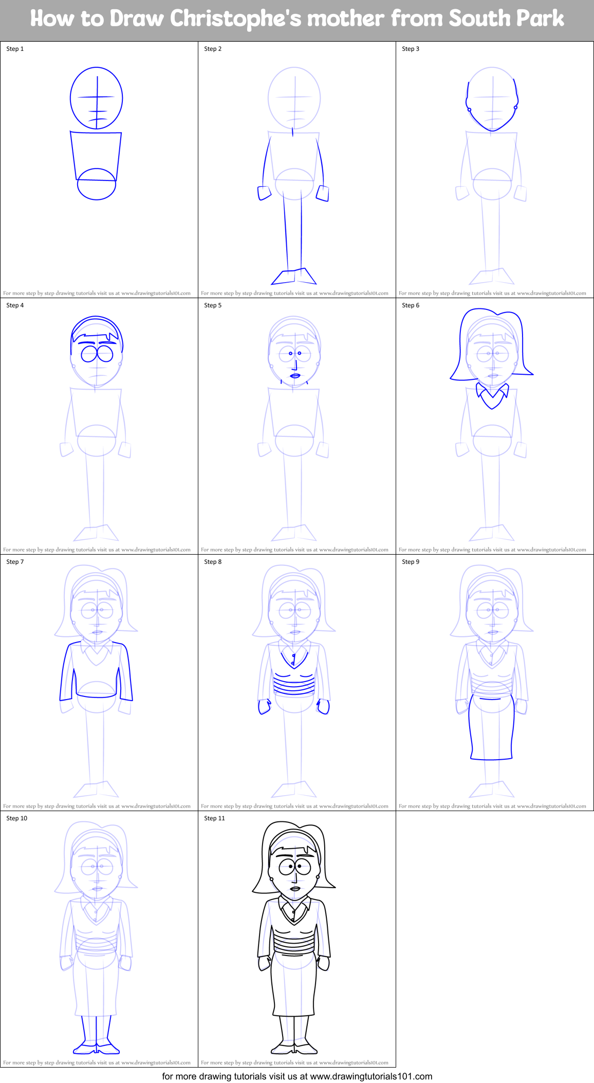 How to Draw Christophe's mother from South Park Printable Step by Step