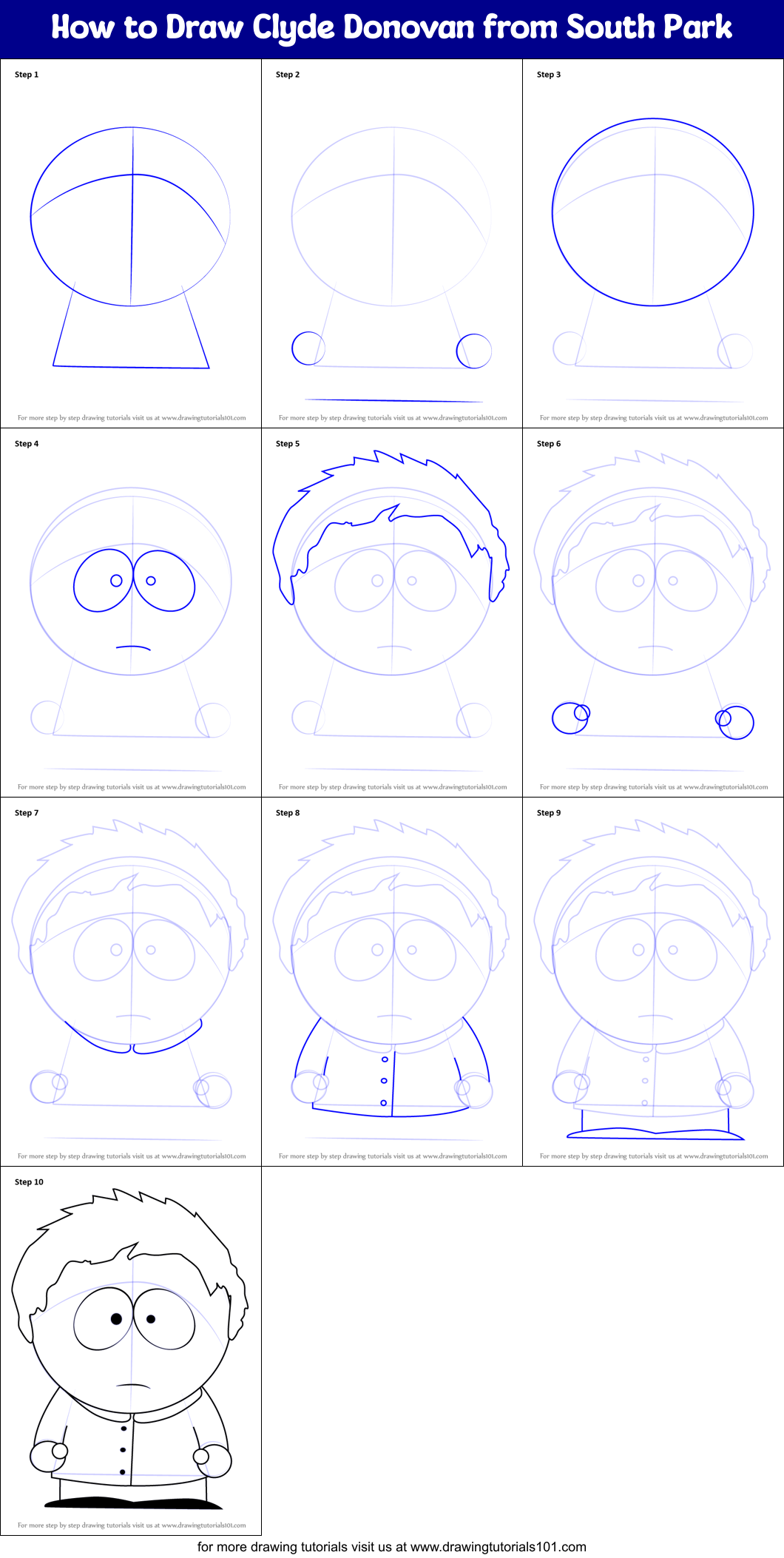 How to Draw Clyde Donovan from South Park Printable Step by Step