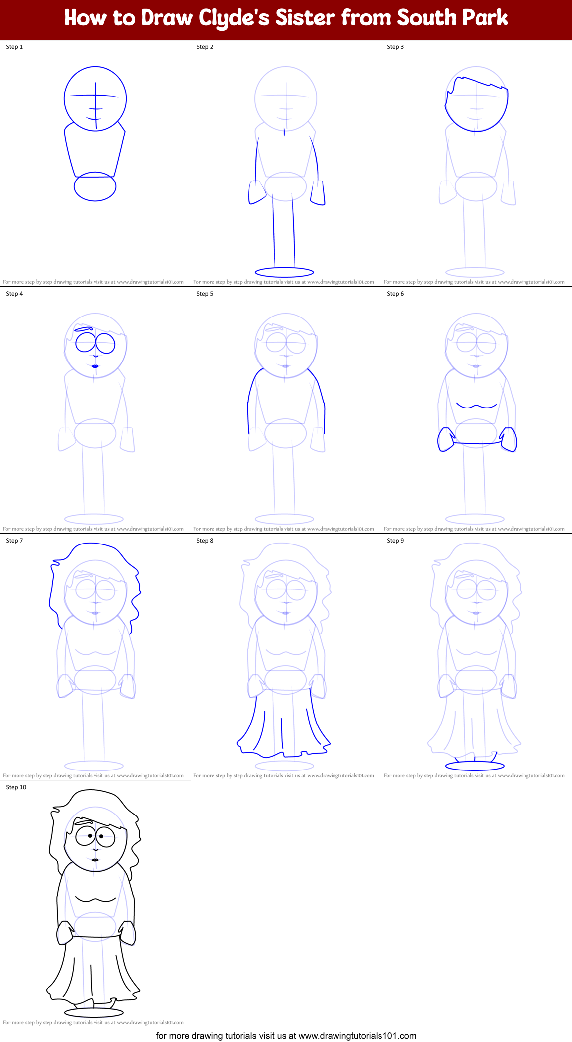 How to Draw Clyde's Sister from South Park Printable Step by Step