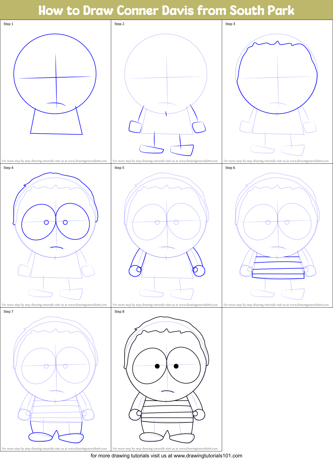 How to Draw Conner Davis from South Park Printable Step by Step