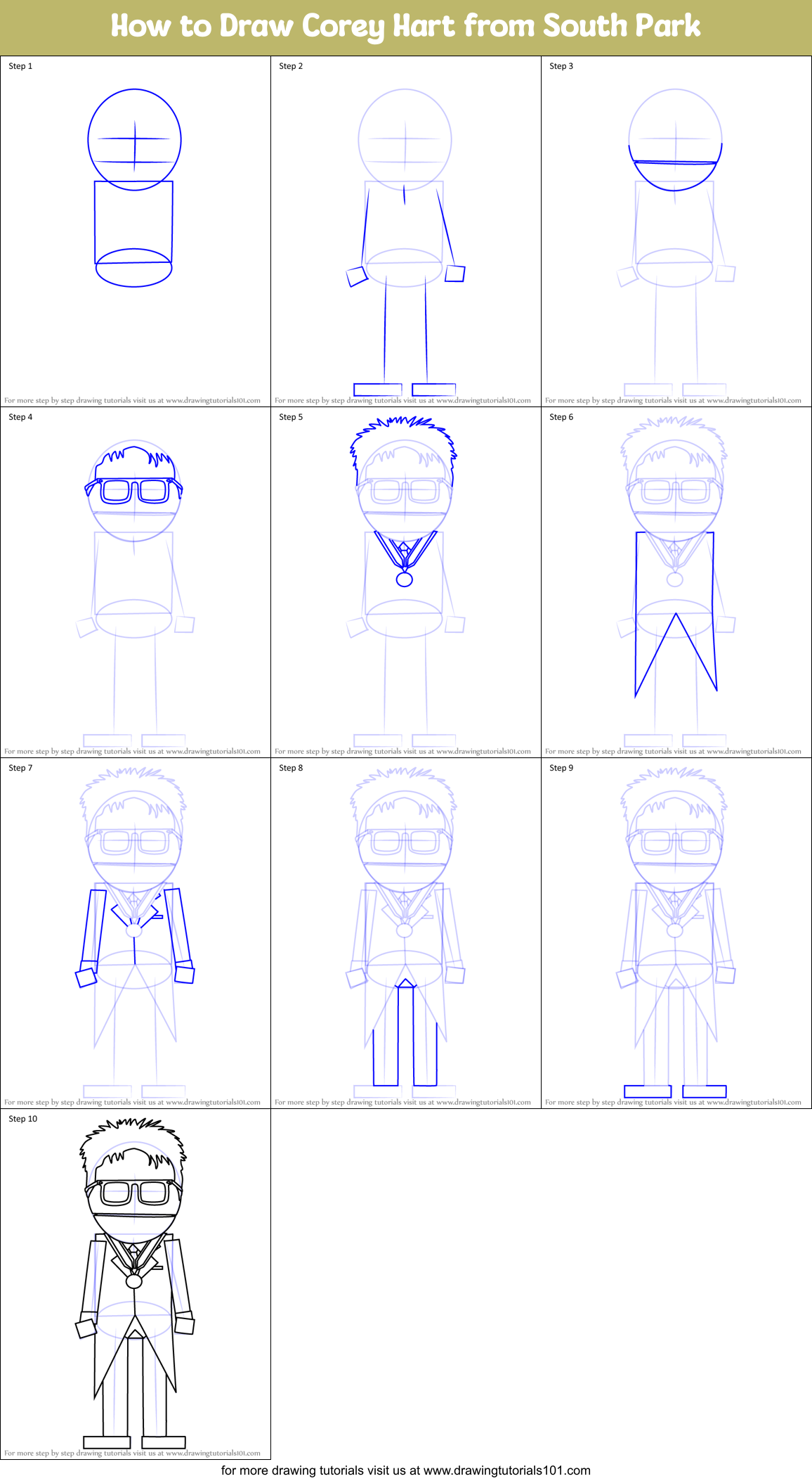 How to Draw Corey Hart from South Park Printable Step by Step