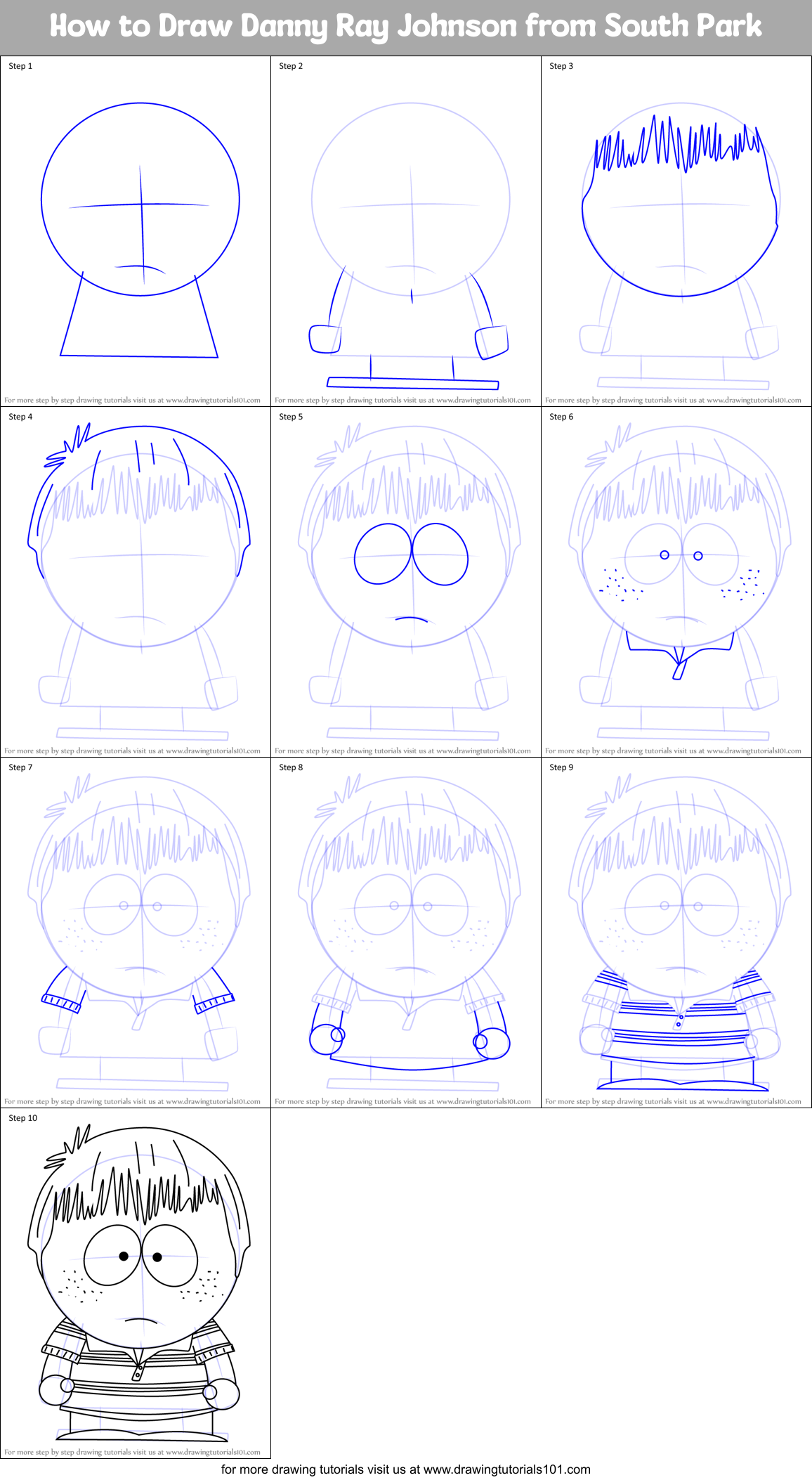 How to Draw Danny Ray Johnson from South Park Printable Step by Step