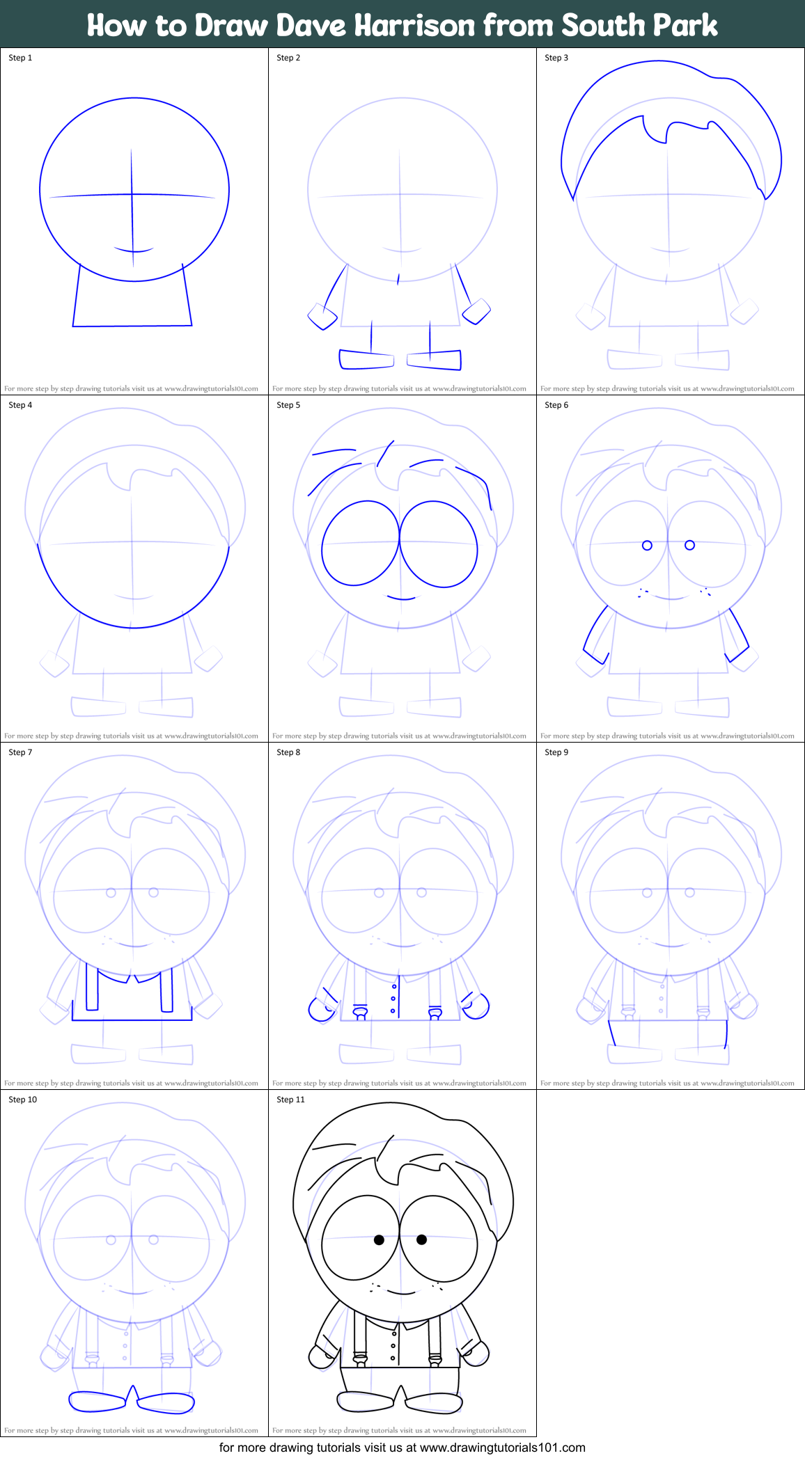 How to Draw Dave Harrison from South Park Printable Step by Step