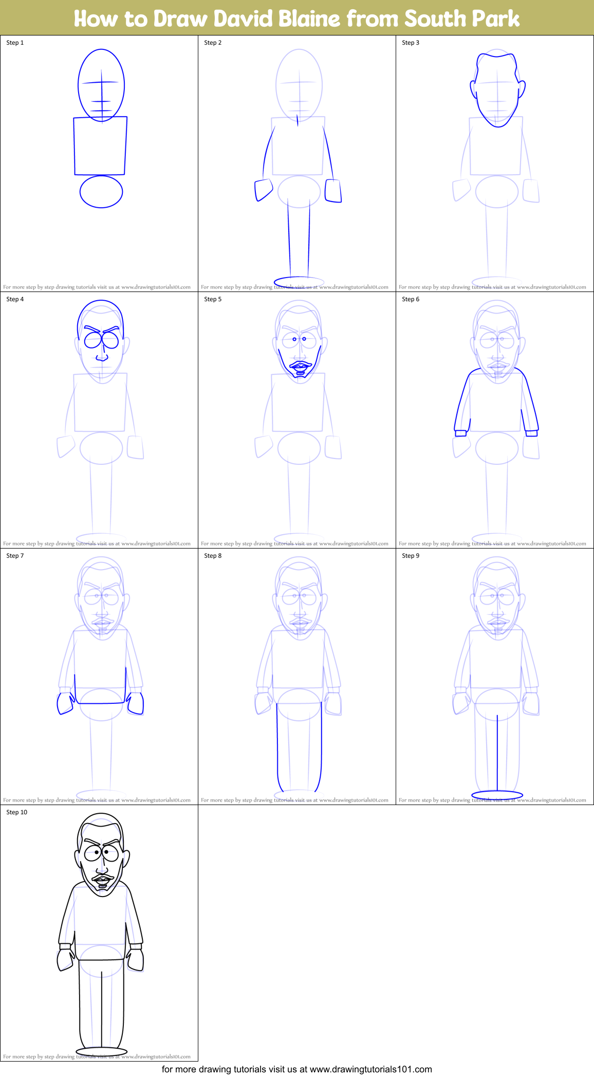 How to Draw David Blaine from South Park Printable Step by Step