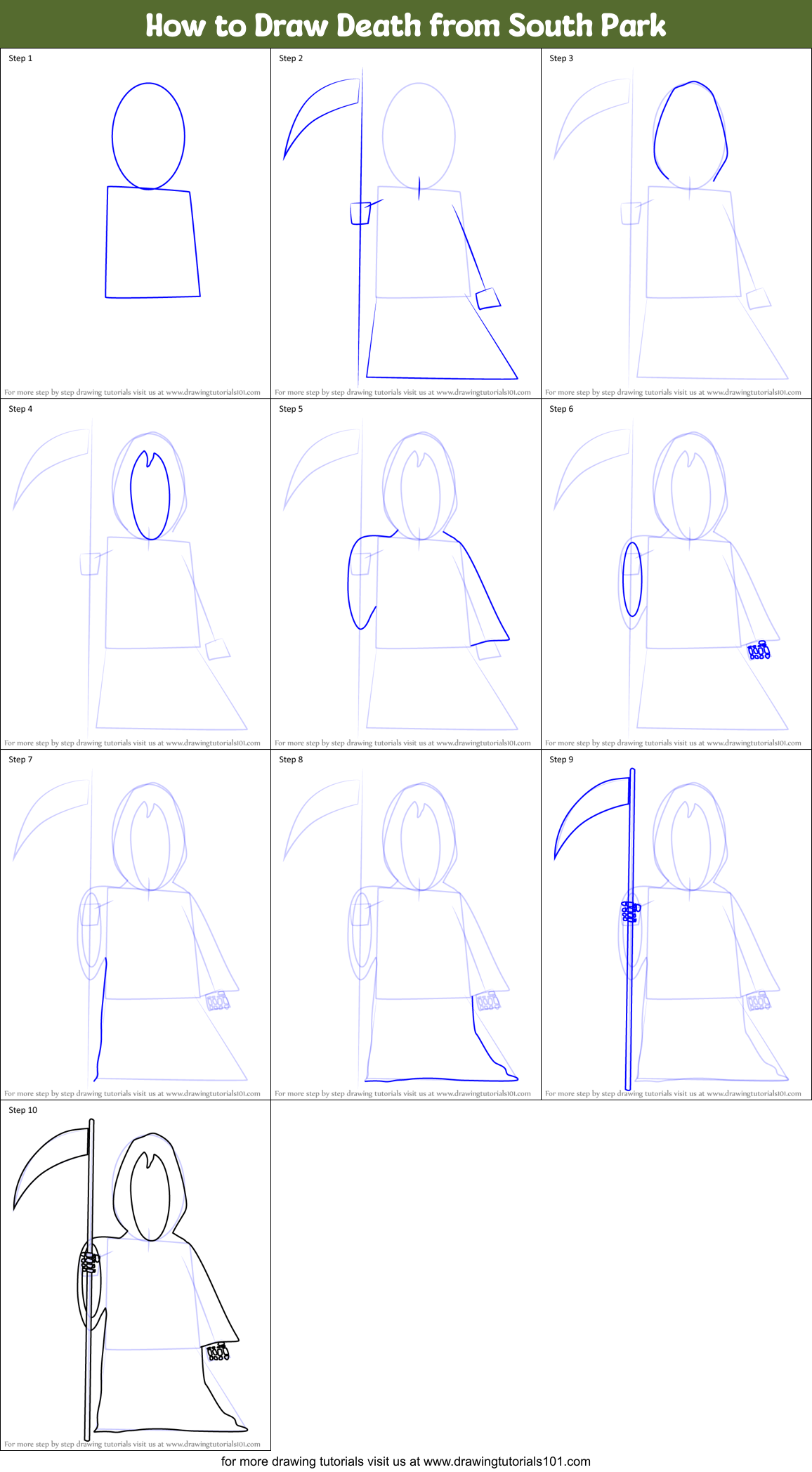 How to Draw Death from South Park Printable Step by Step