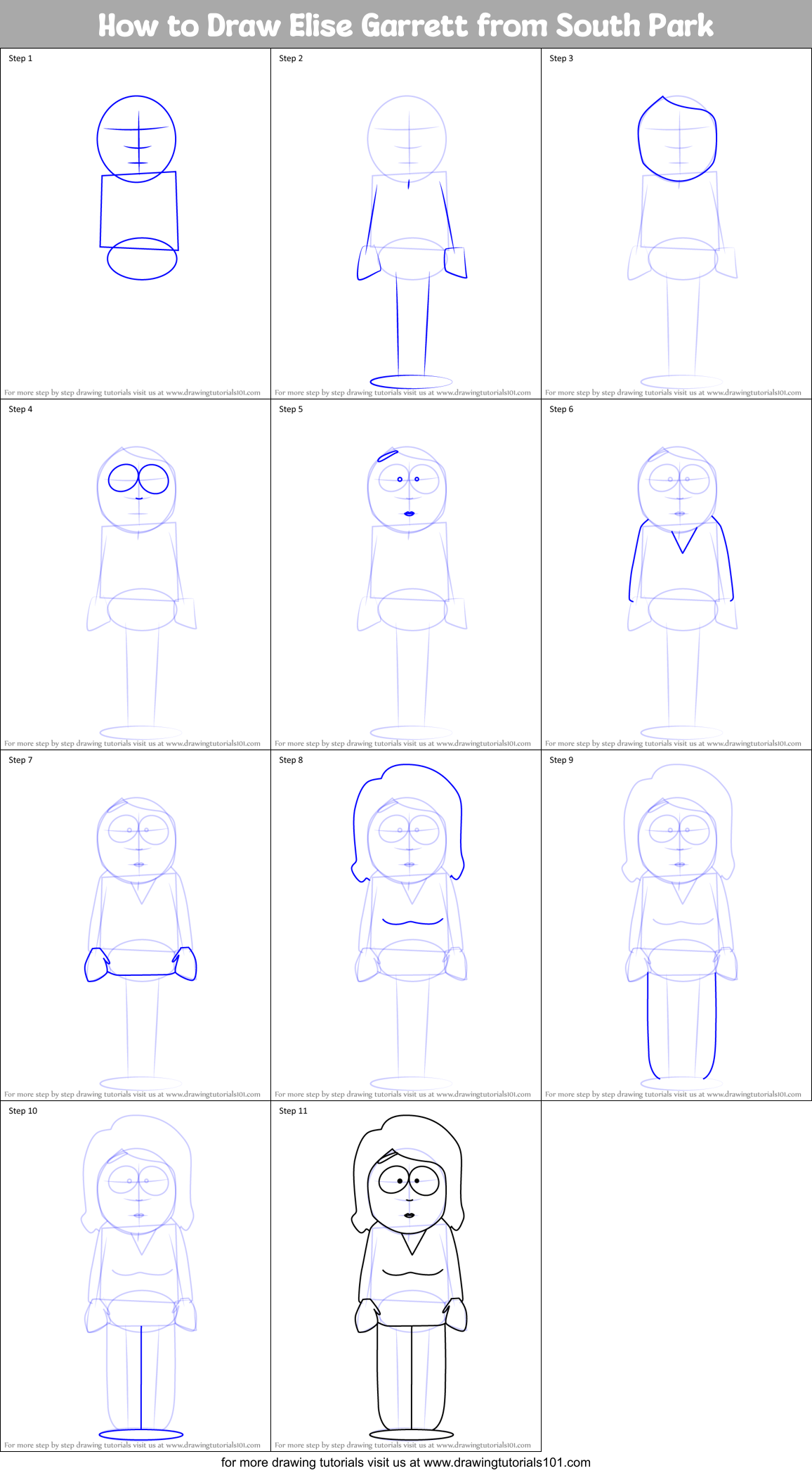 How to Draw Elise Garrett from South Park Printable Step by Step