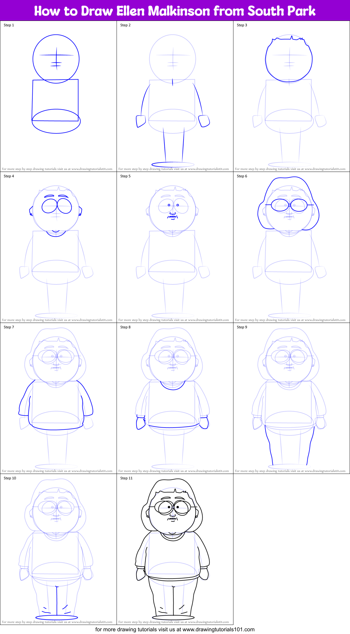 How to Draw Ellen Malkinson from South Park Printable Step by Step