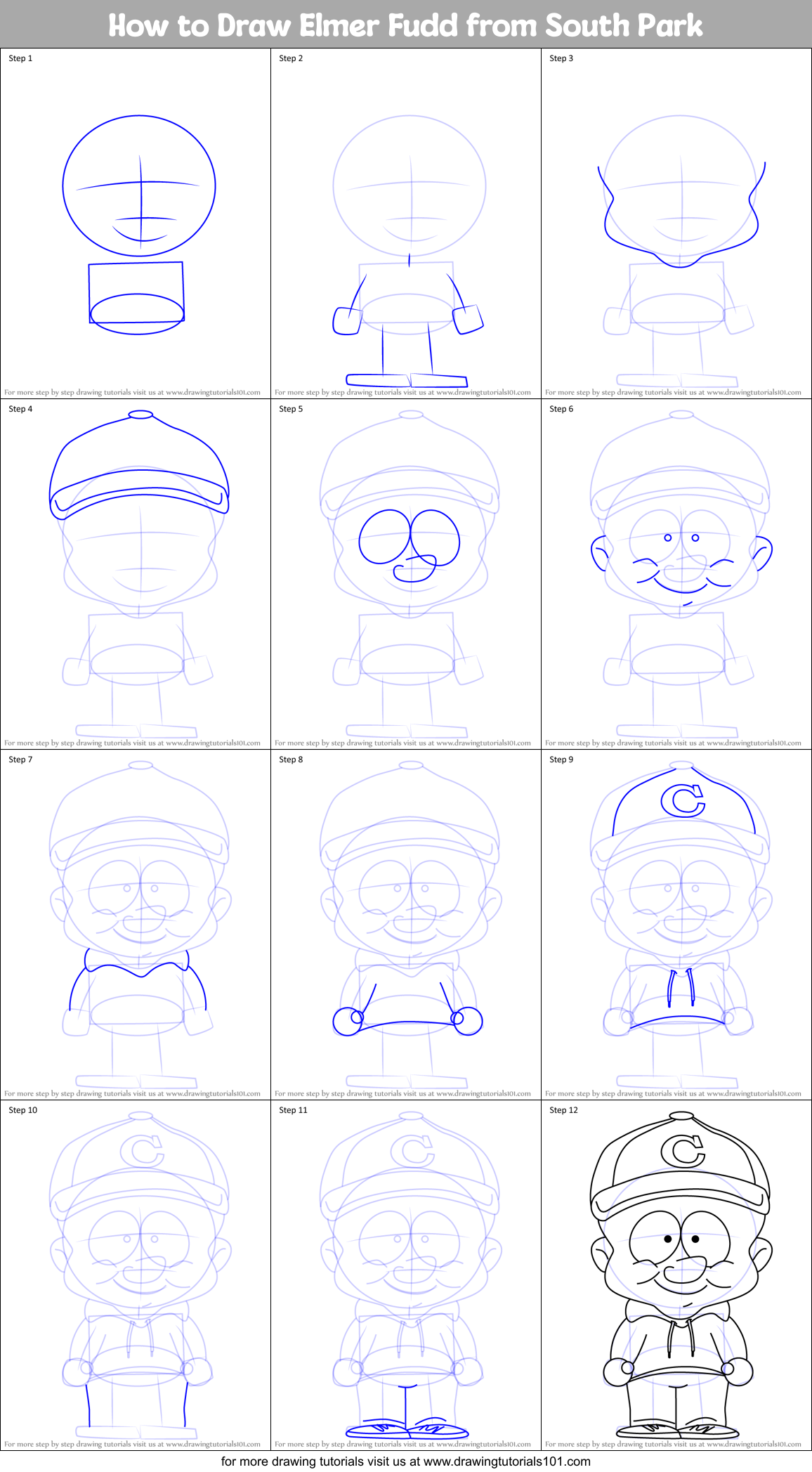 How to Draw Elmer Fudd from South Park Printable Step by Step