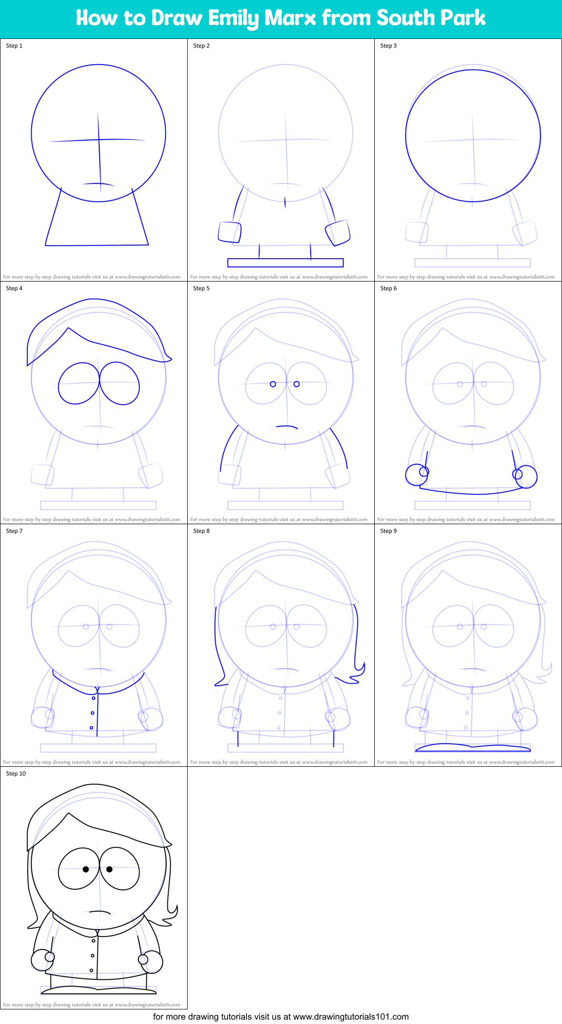 How to Draw Emily Marx from South Park Printable Step by Step
