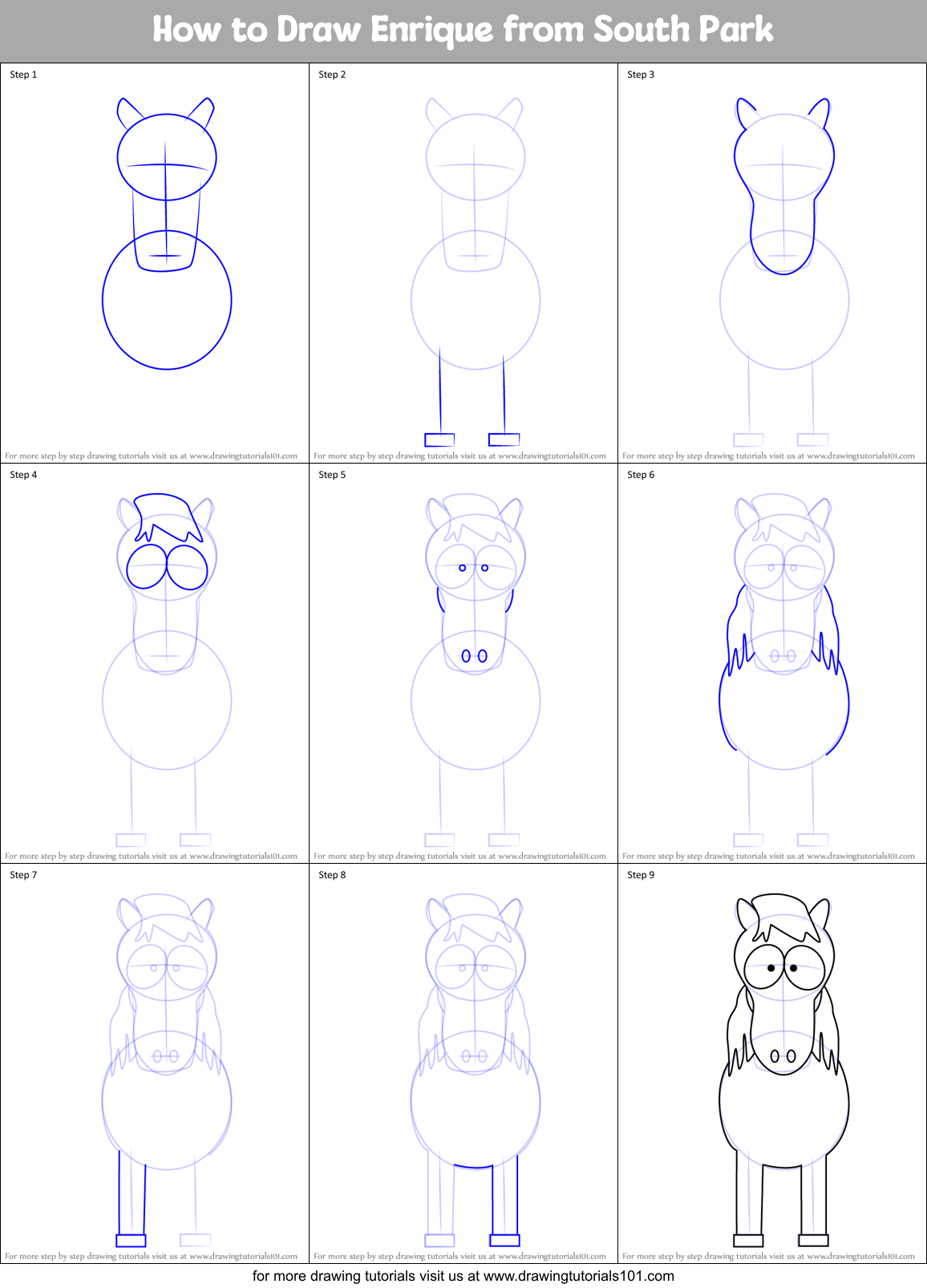 How to Draw Enrique from South Park Printable Step by Step