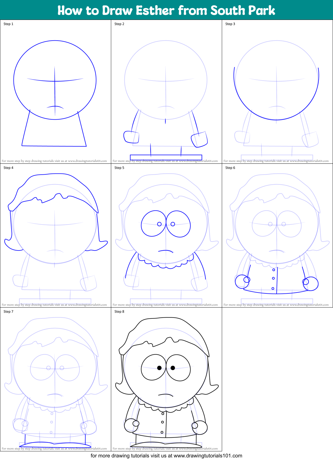 How to Draw Esther from South Park Printable Step by Step