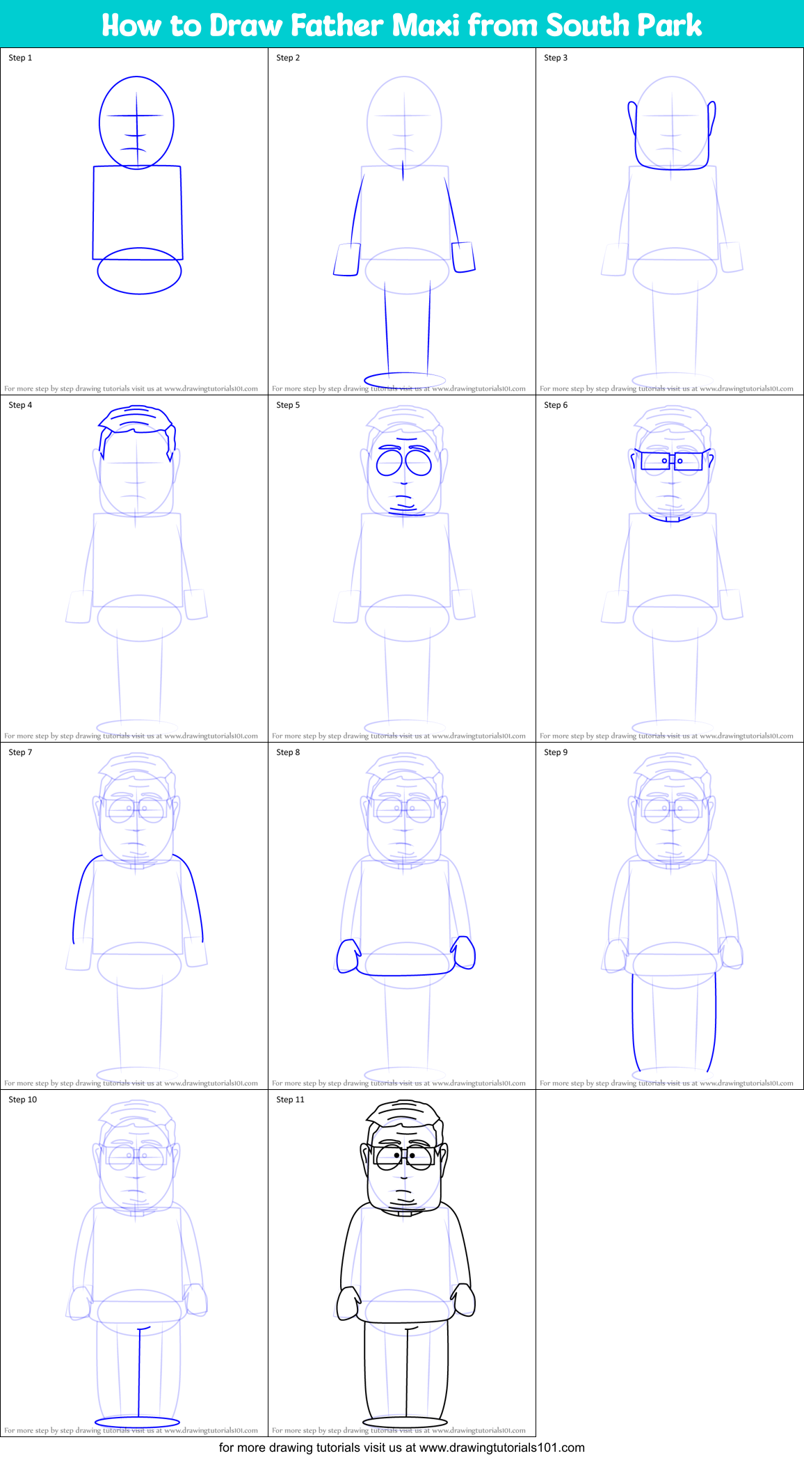 How to Draw Father Maxi from South Park Printable Step by Step