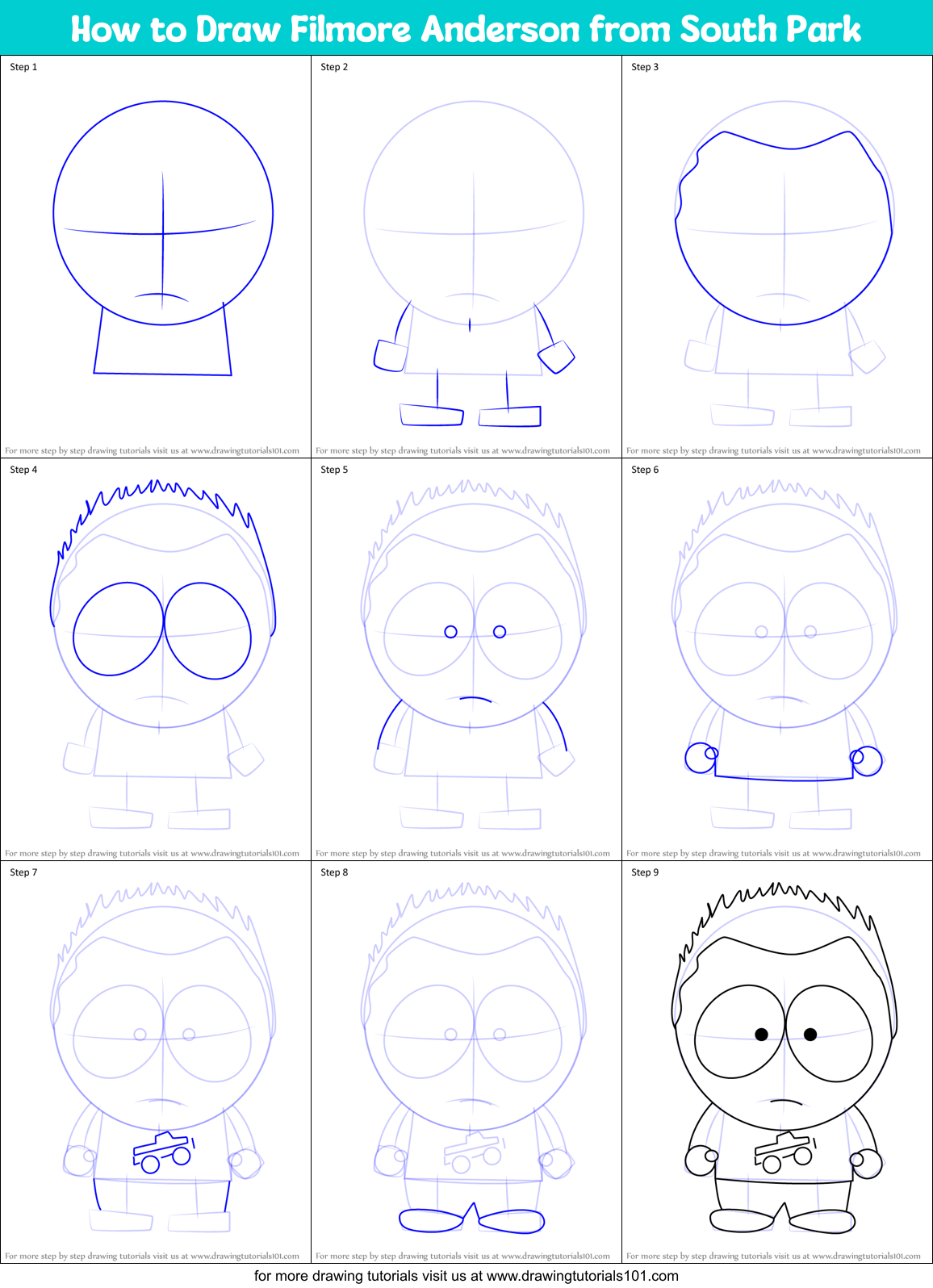 How to Draw Filmore Anderson from South Park Printable Step by Step