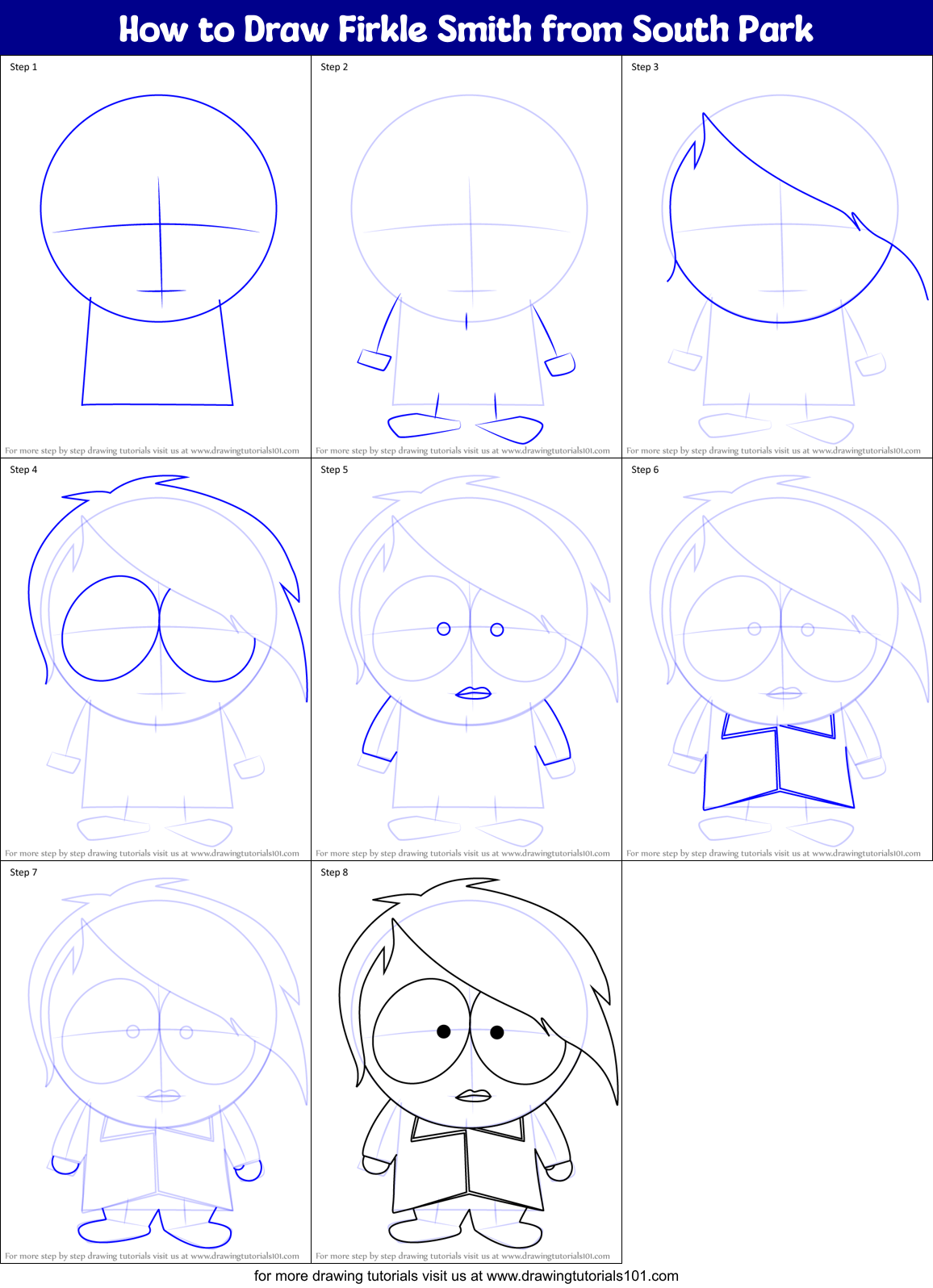 How to Draw Firkle Smith from South Park Printable Step by Step