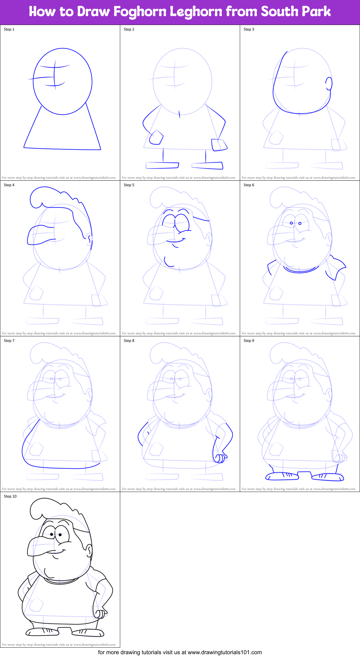 How to Draw Foghorn Leghorn from South Park Printable Step by Step