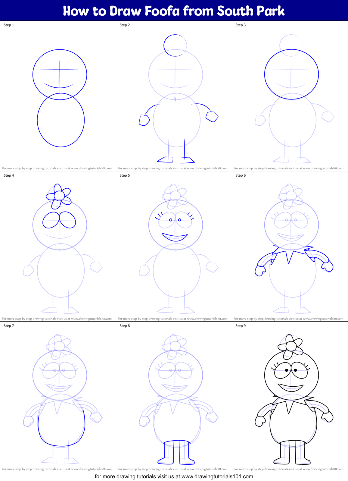 How to Draw Foofa from South Park Printable Step by Step