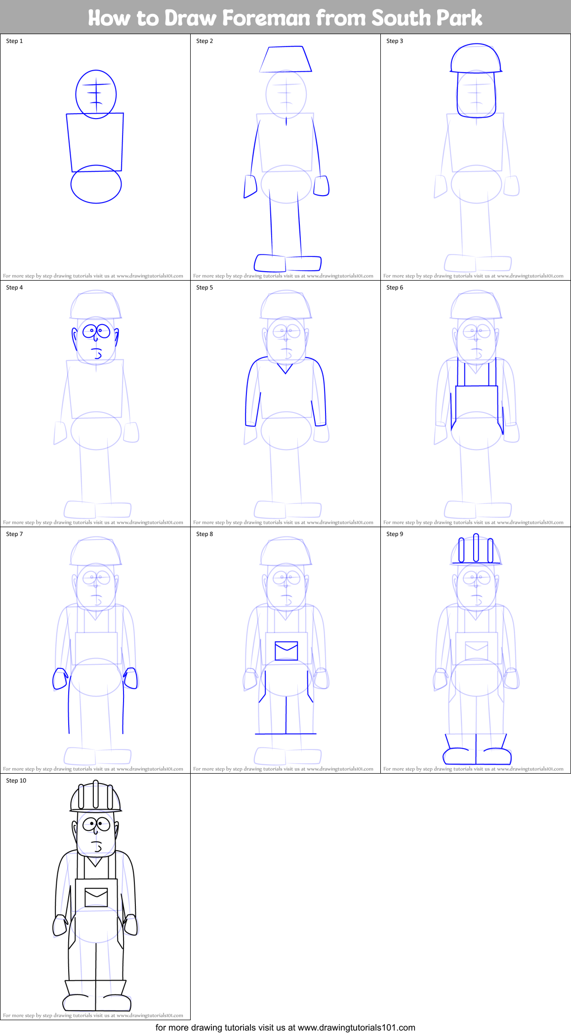 How to Draw Foreman from South Park Printable Step by Step