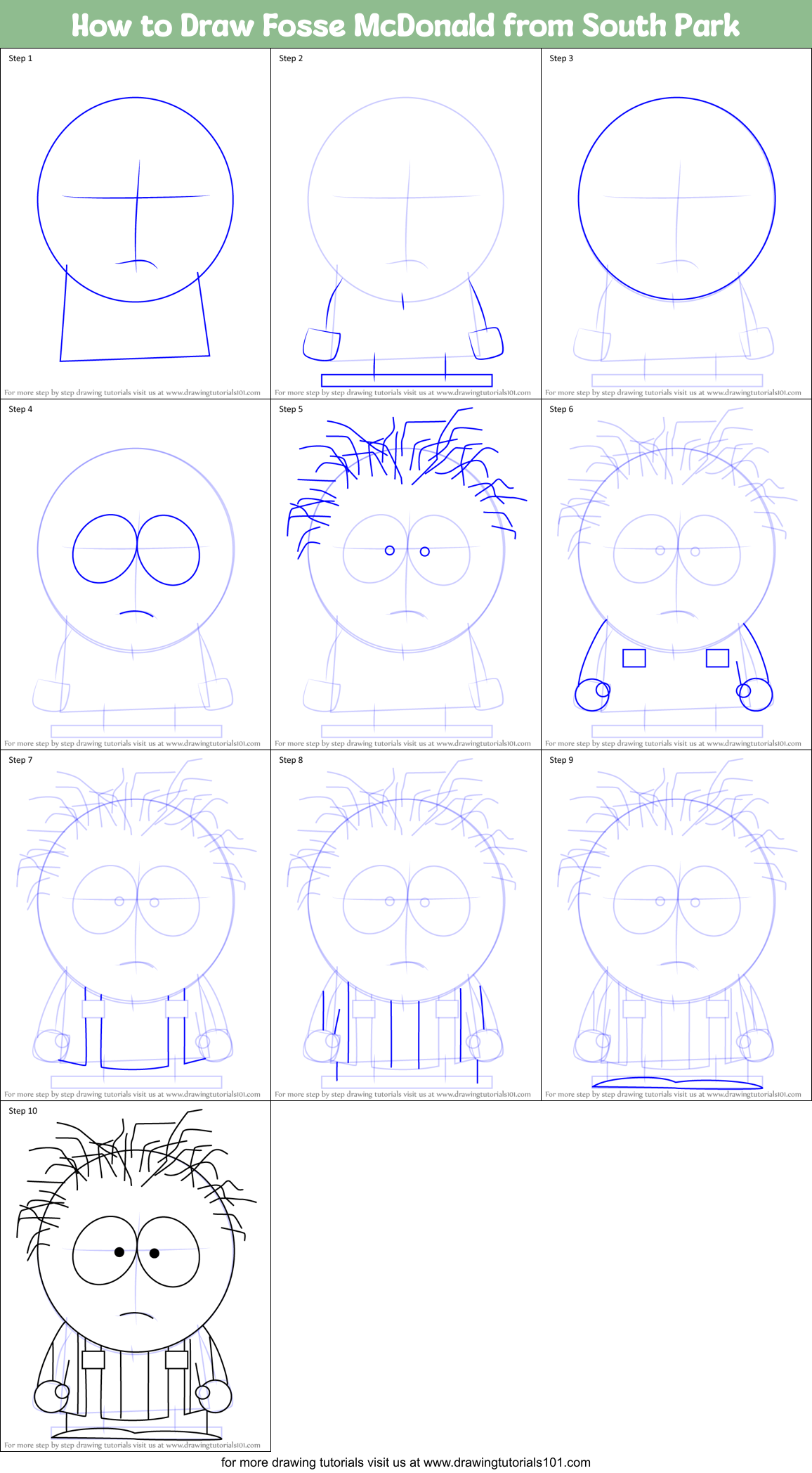 How to Draw Fosse McDonald from South Park Printable Step by Step