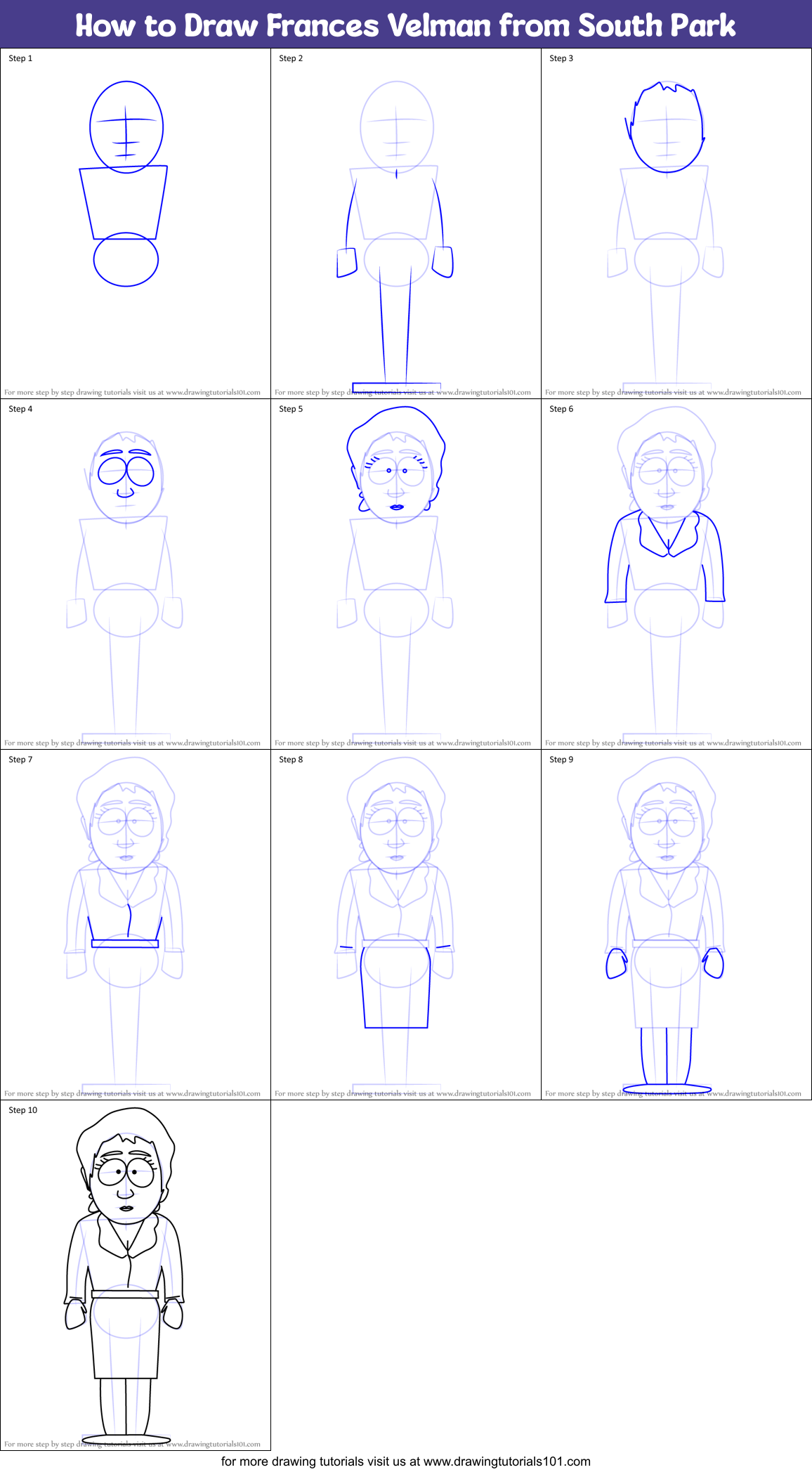 How to Draw Frances Velman from South Park Printable Step by Step