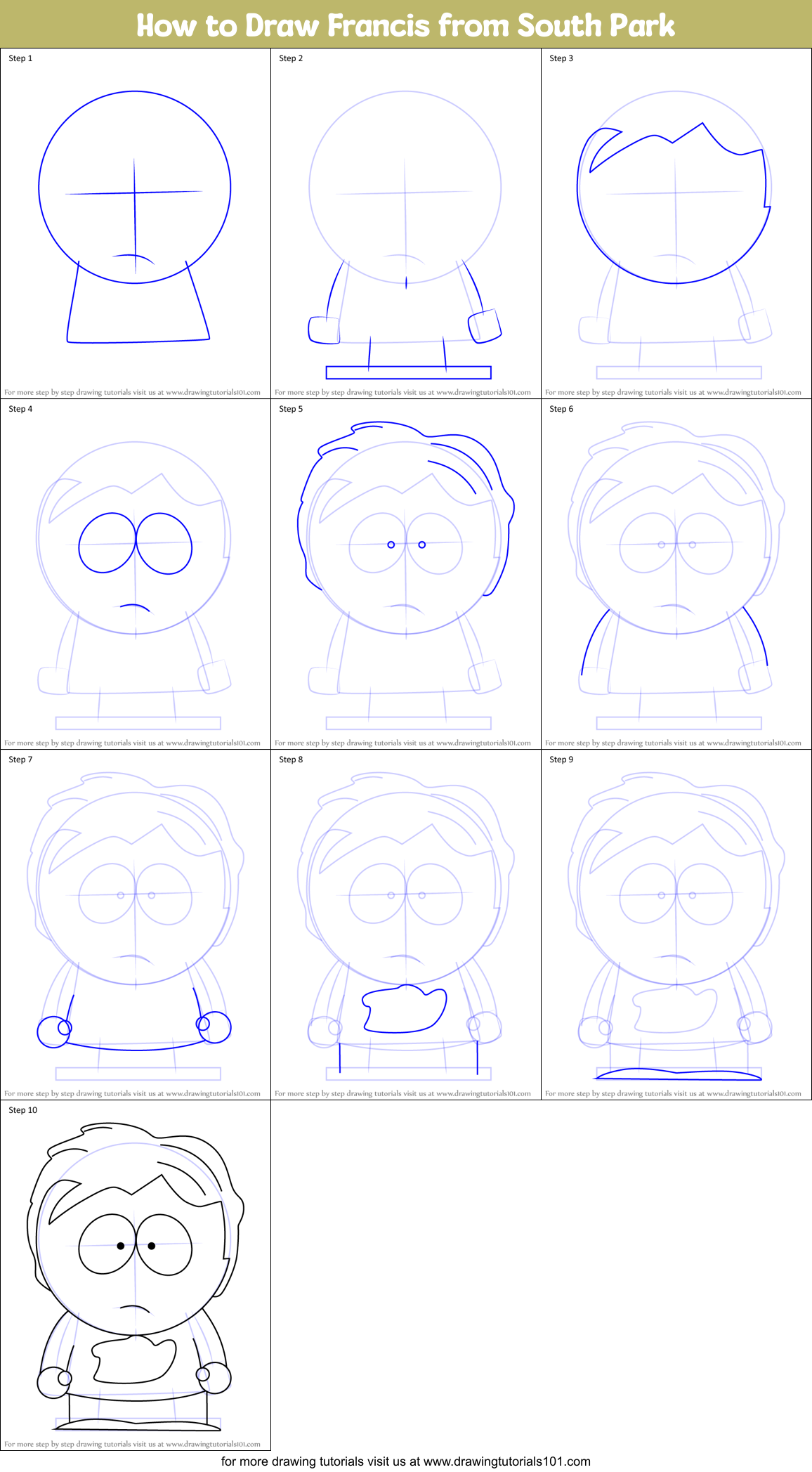 How to Draw Francis from South Park Printable Step by Step