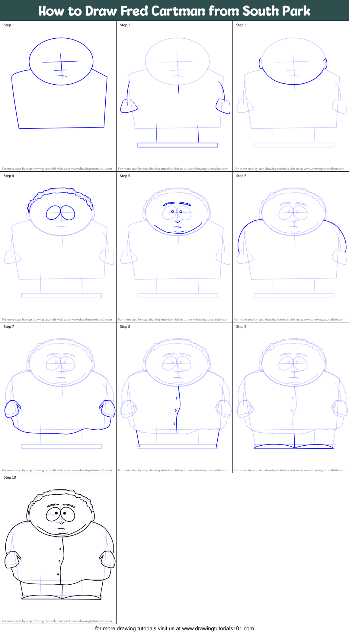 How to Draw Fred Cartman from South Park Printable Step by Step