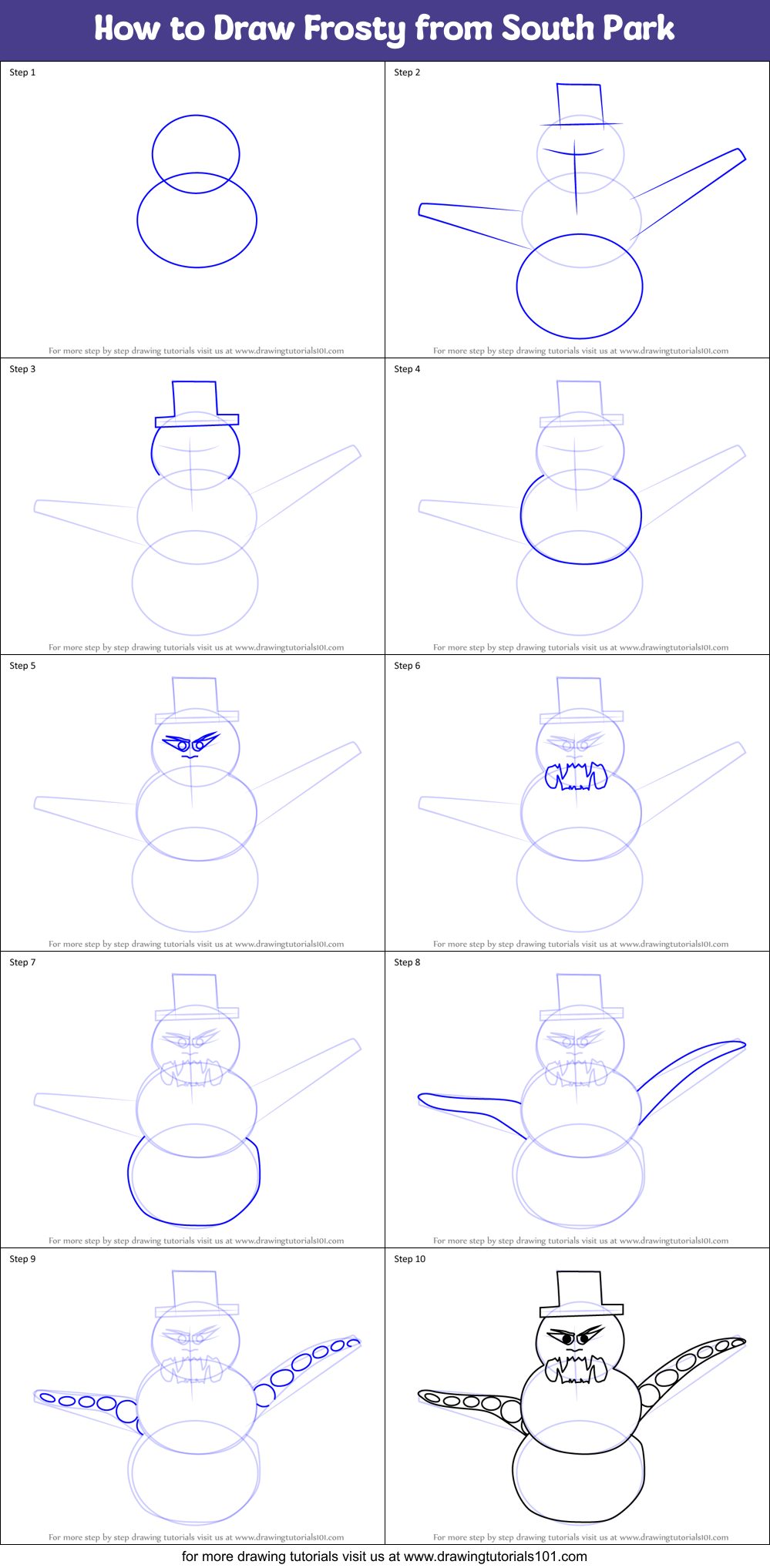 How to Draw Frosty from South Park Printable Step by Step