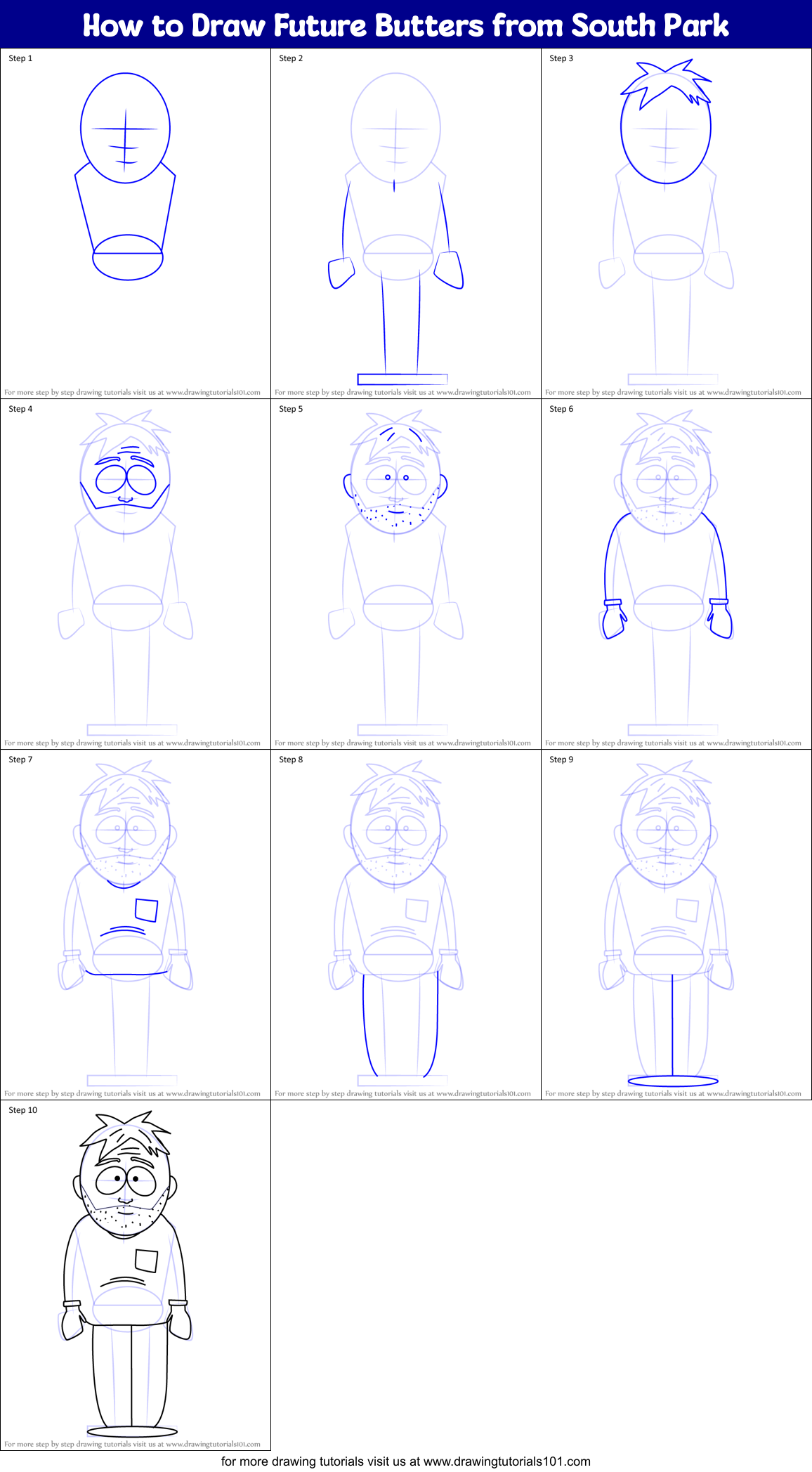 How to Draw Future Butters from South Park Printable Step by Step