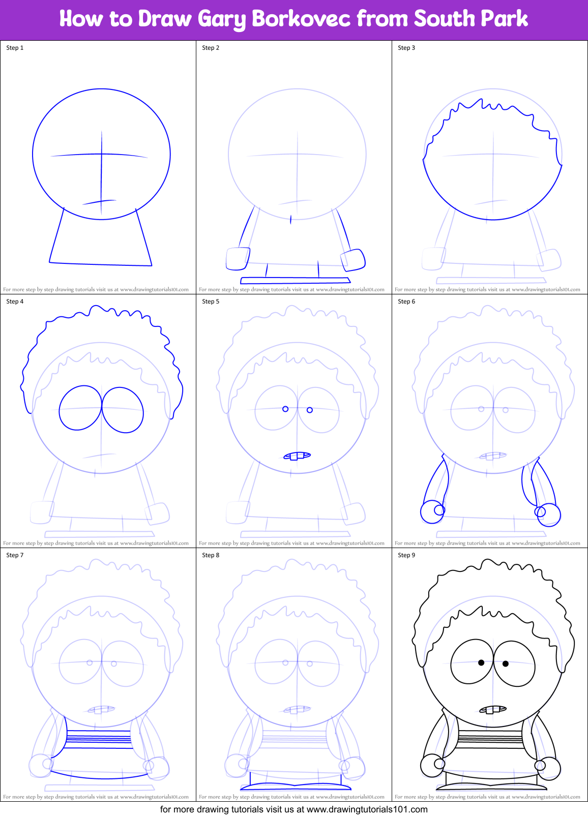 How to Draw Gary Borkovec from South Park Printable Step by Step