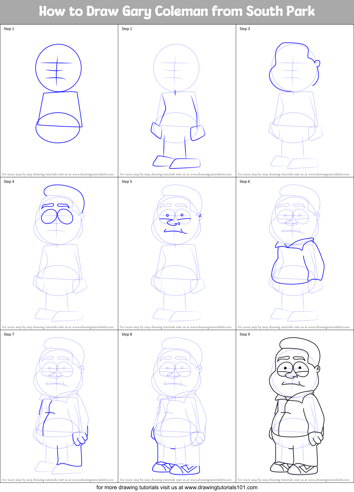 How to Draw Gary Coleman from South Park Printable Step by Step