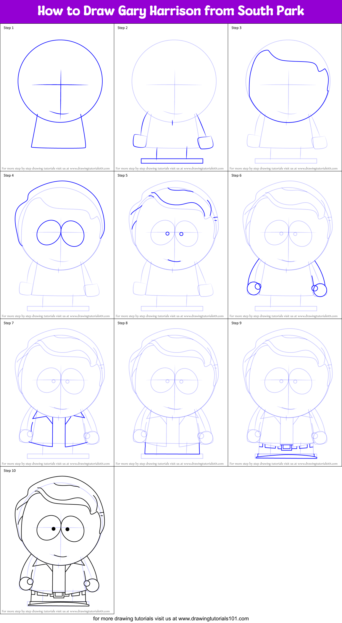 How to Draw Gary Harrison from South Park Printable Step by Step