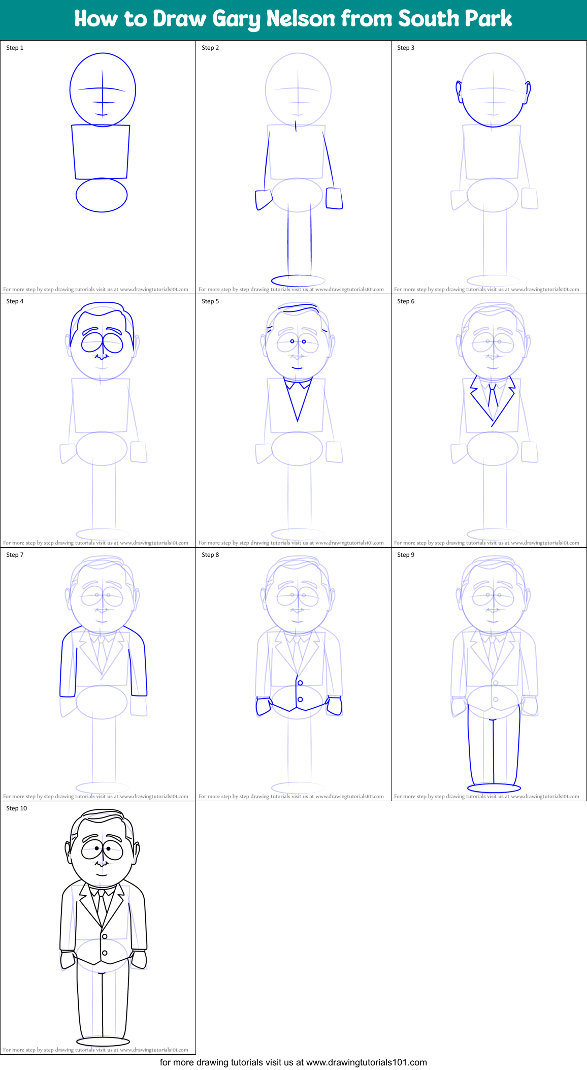 How to Draw Gary Nelson from South Park Printable Step by Step