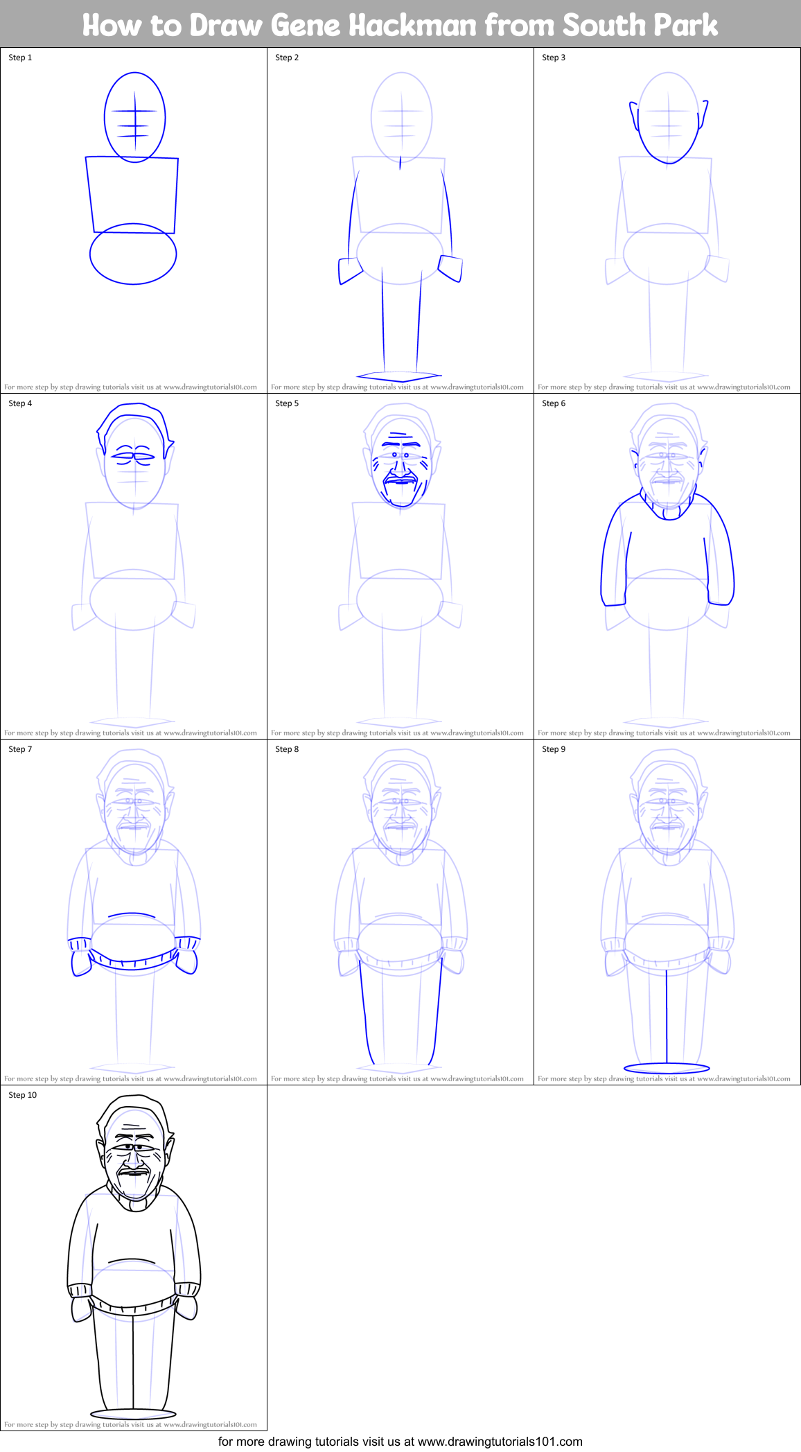 How to Draw Gene Hackman from South Park Printable Step by Step