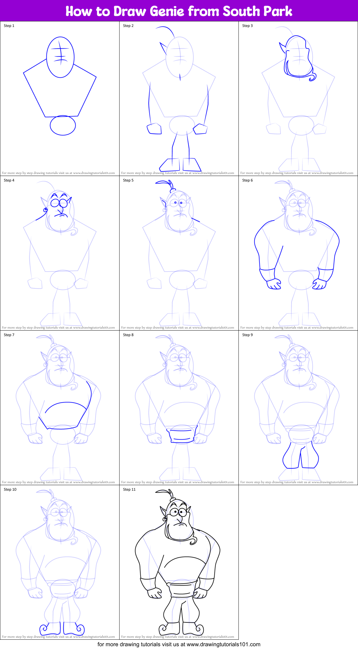 How to Draw Genie from South Park Printable Step by Step