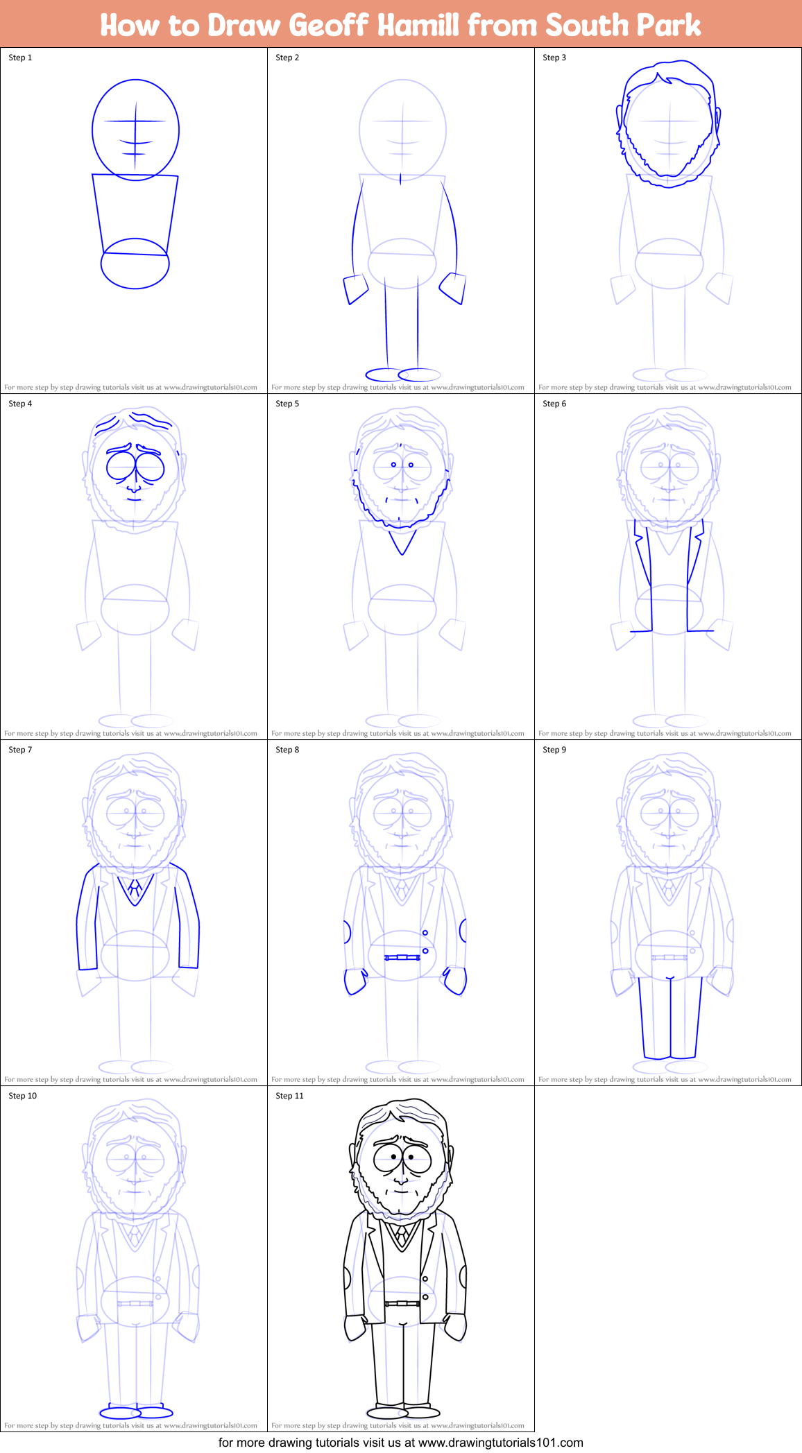 How to Draw Geoff Hamill from South Park Printable Step by Step
