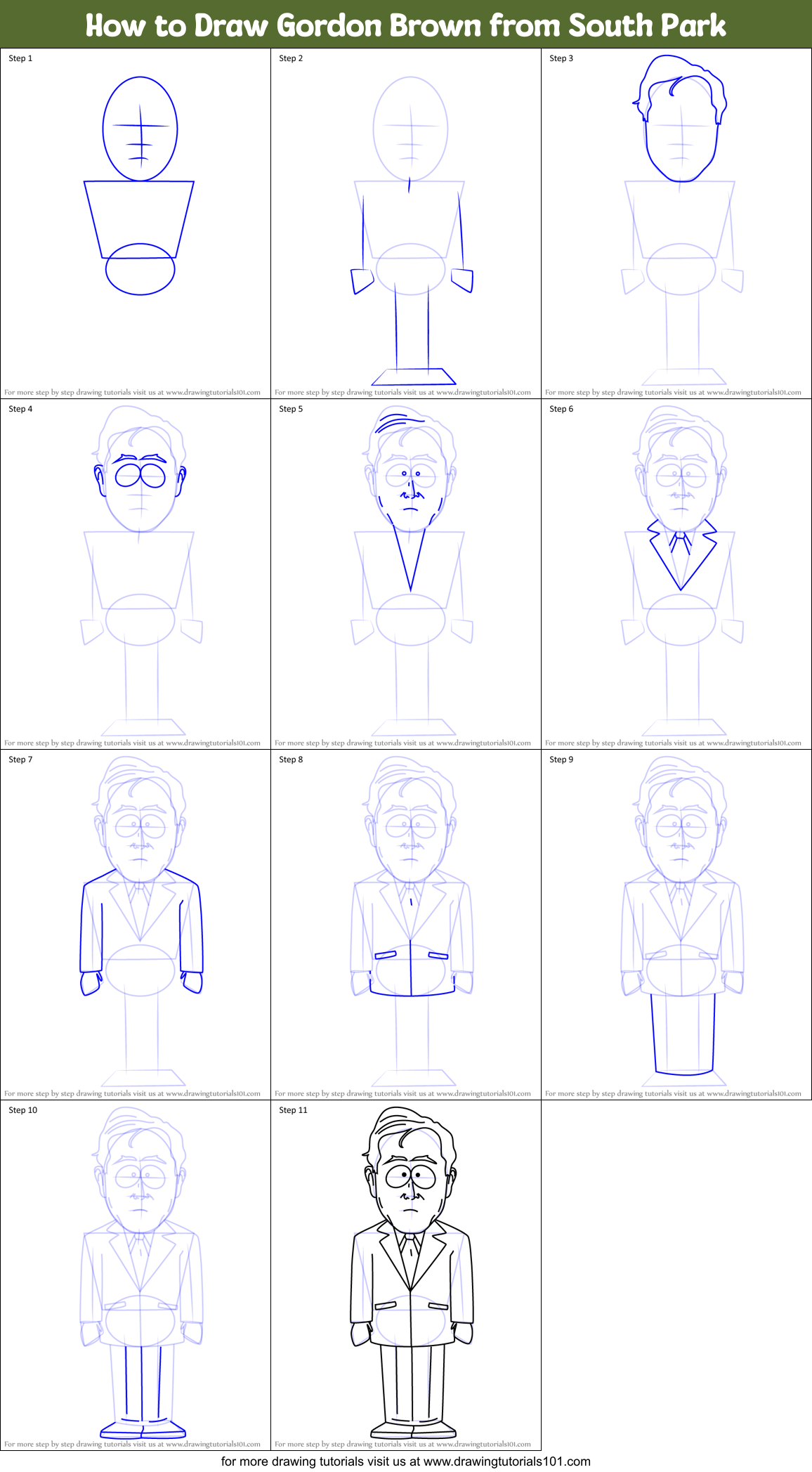 How to Draw Gordon Brown from South Park Printable Step by Step