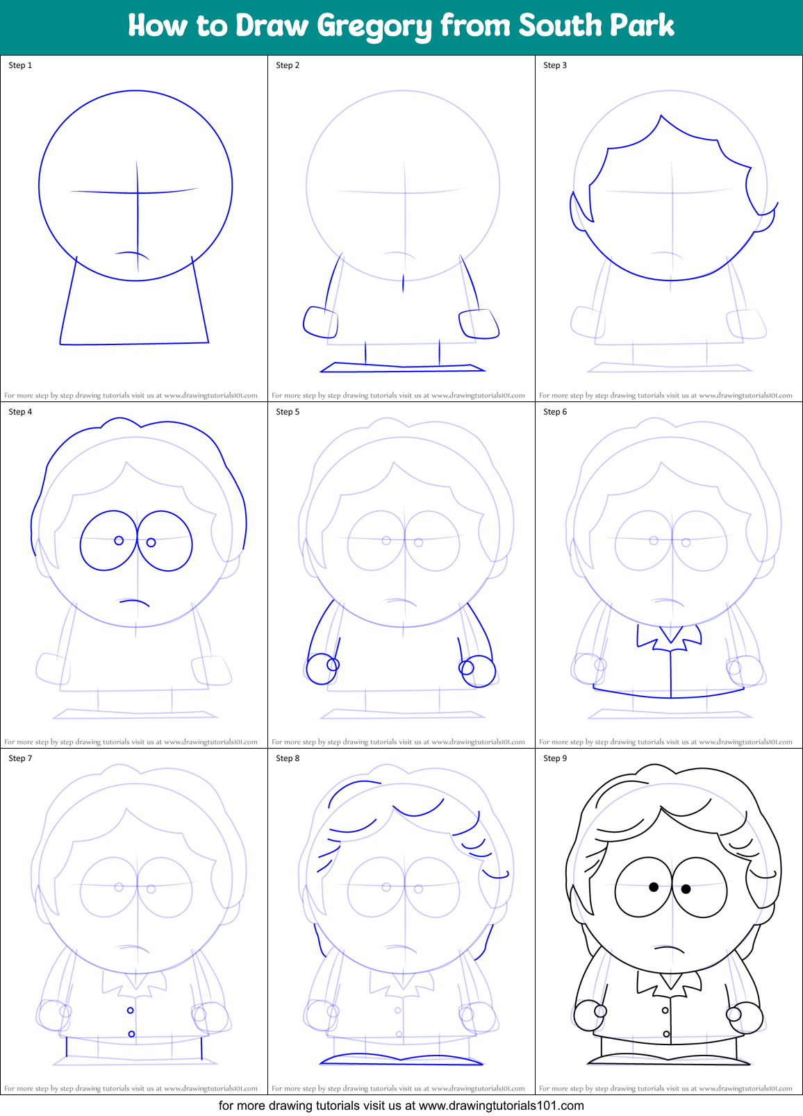 How to Draw Gregory from South Park Printable Step by Step