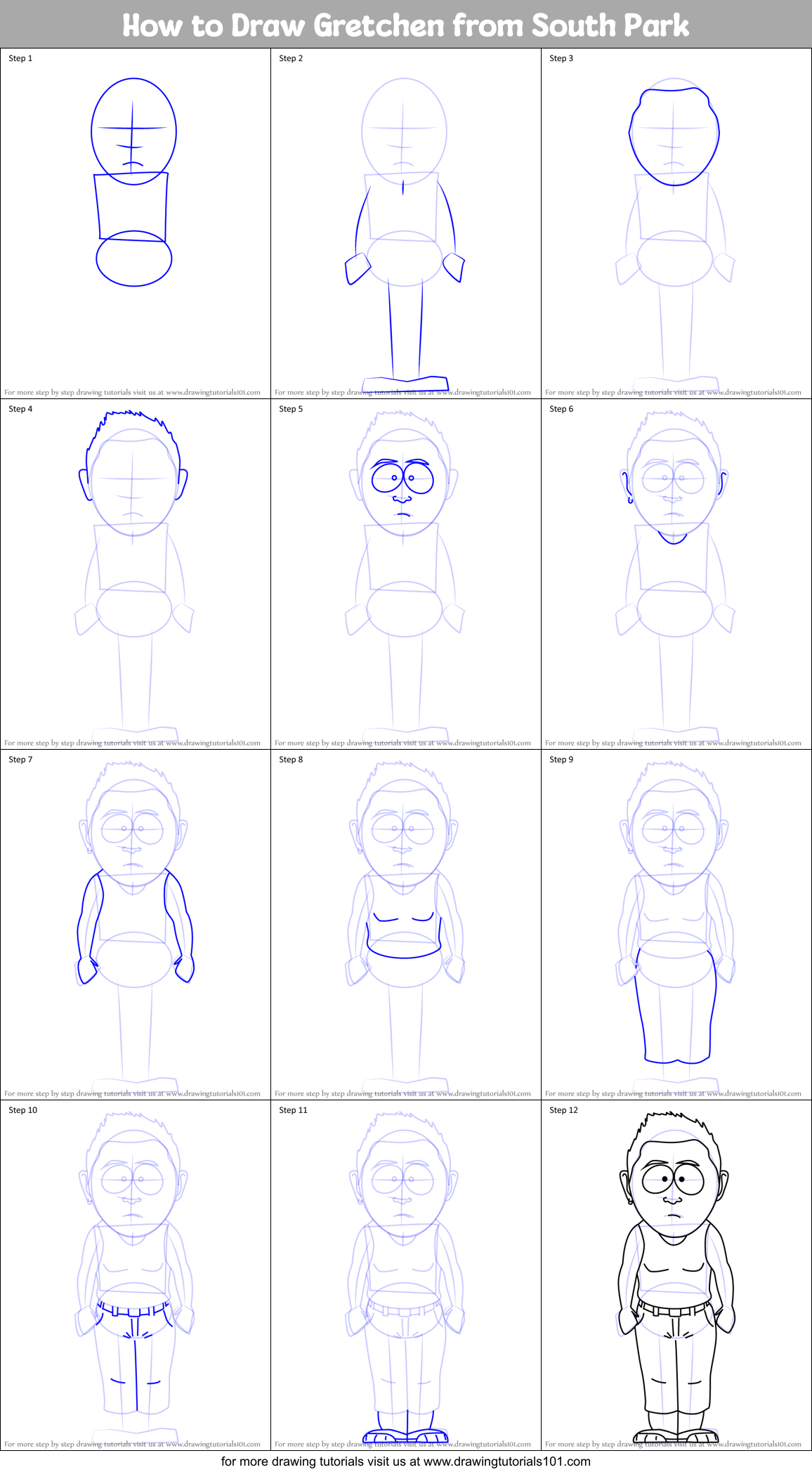 How to Draw Gretchen from South Park Printable Step by Step