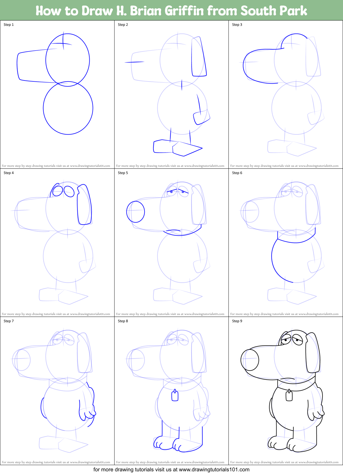 How to Draw H. Brian Griffin from South Park Printable Step by Step