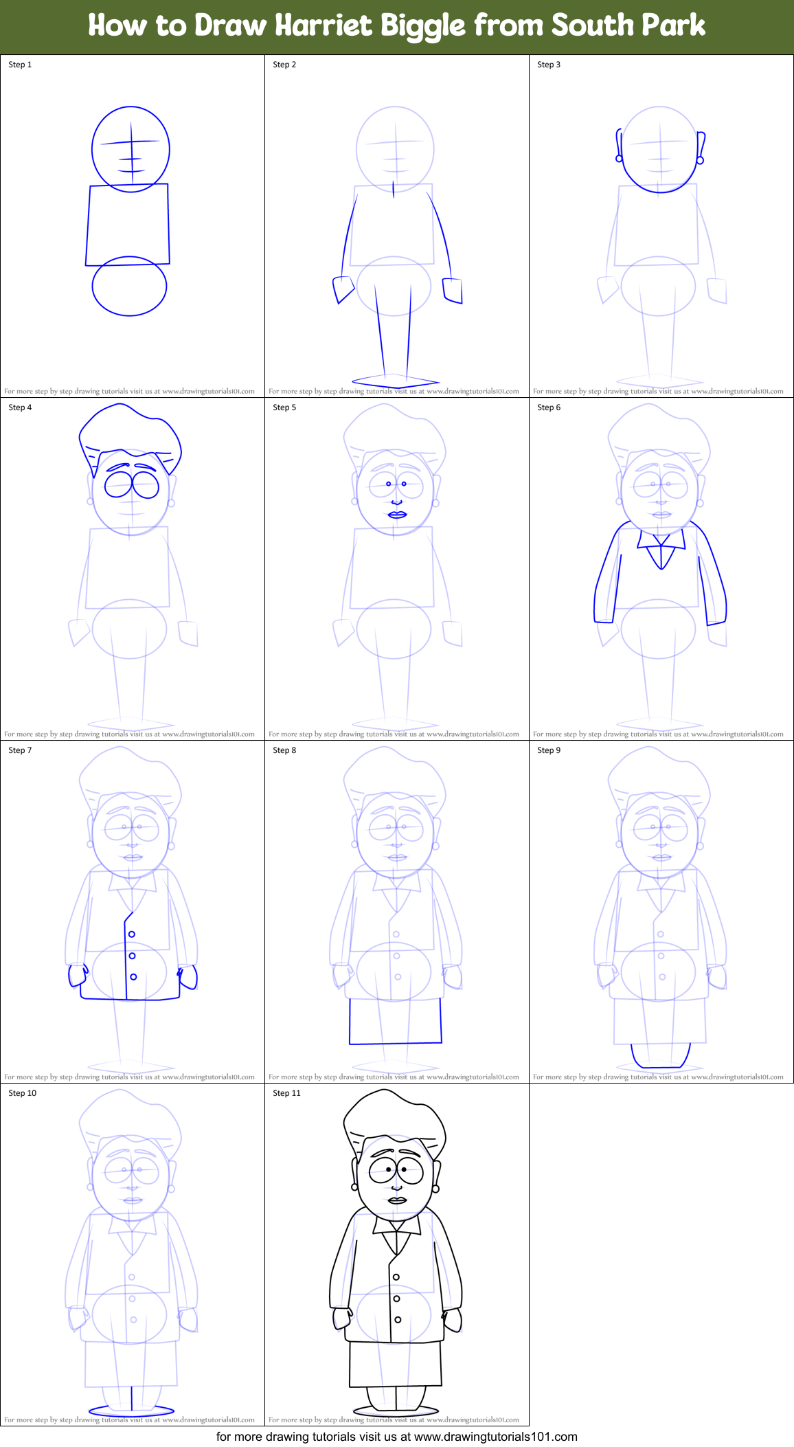 How to Draw Harriet Biggle from South Park Printable Step by Step