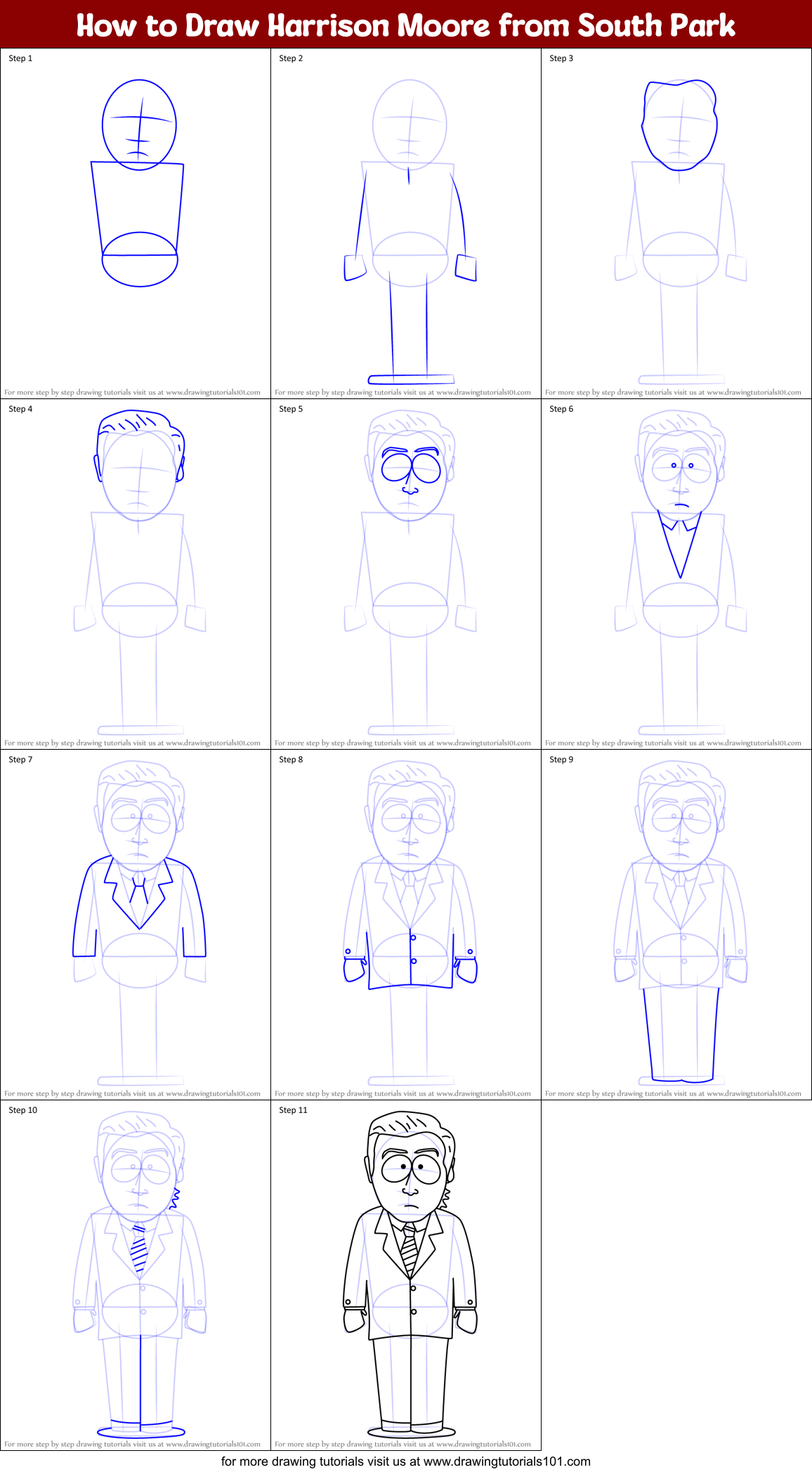 How to Draw Harrison Moore from South Park Printable Step by Step
