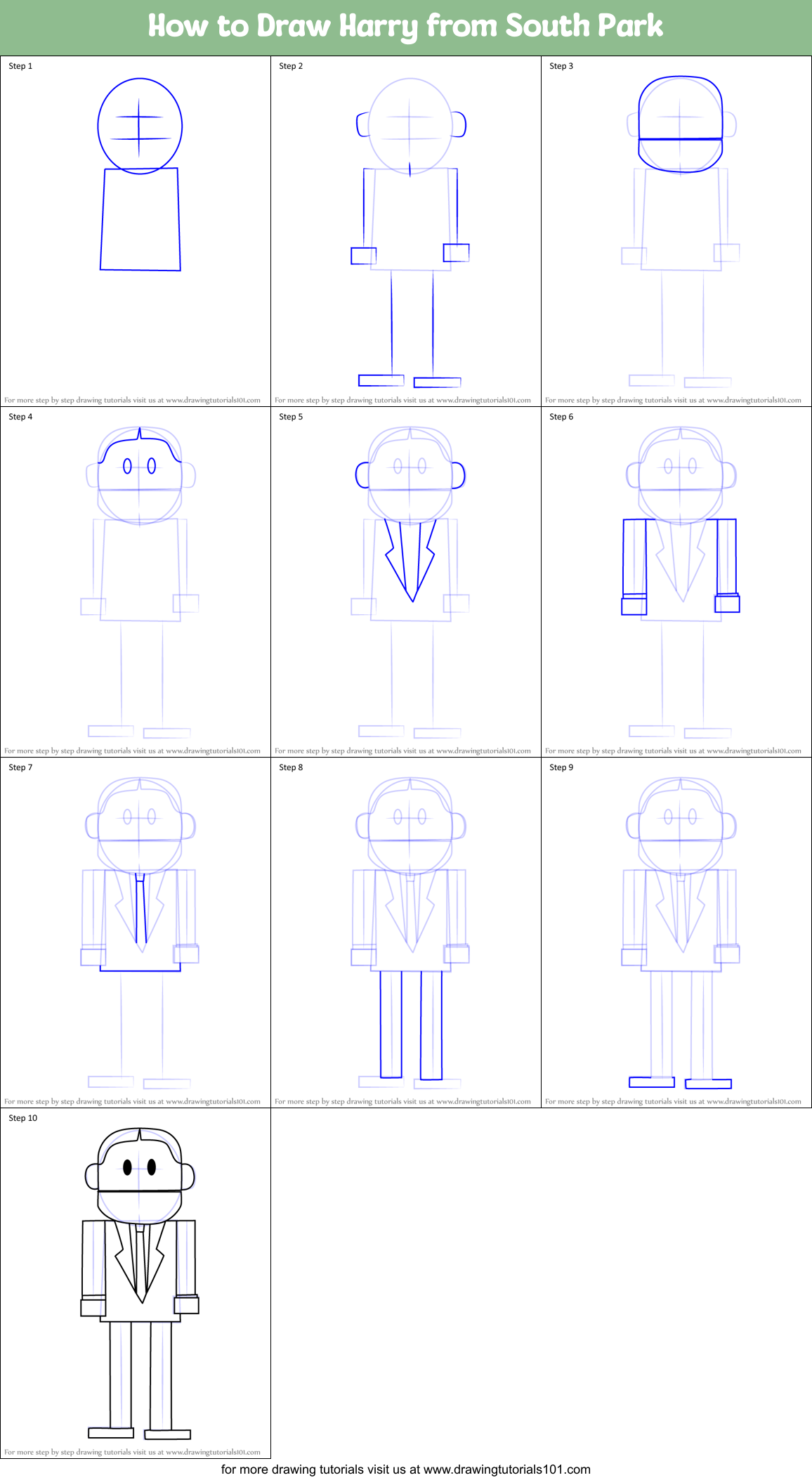 How to Draw Harry from South Park Printable Step by Step