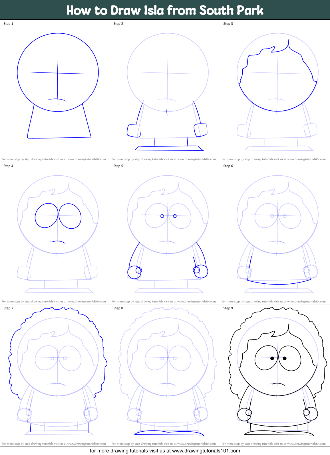 How to Draw Isla from South Park Printable Step by Step