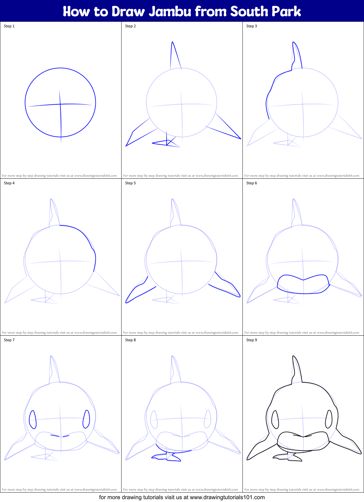 How to Draw Jambu from South Park Printable Step by Step